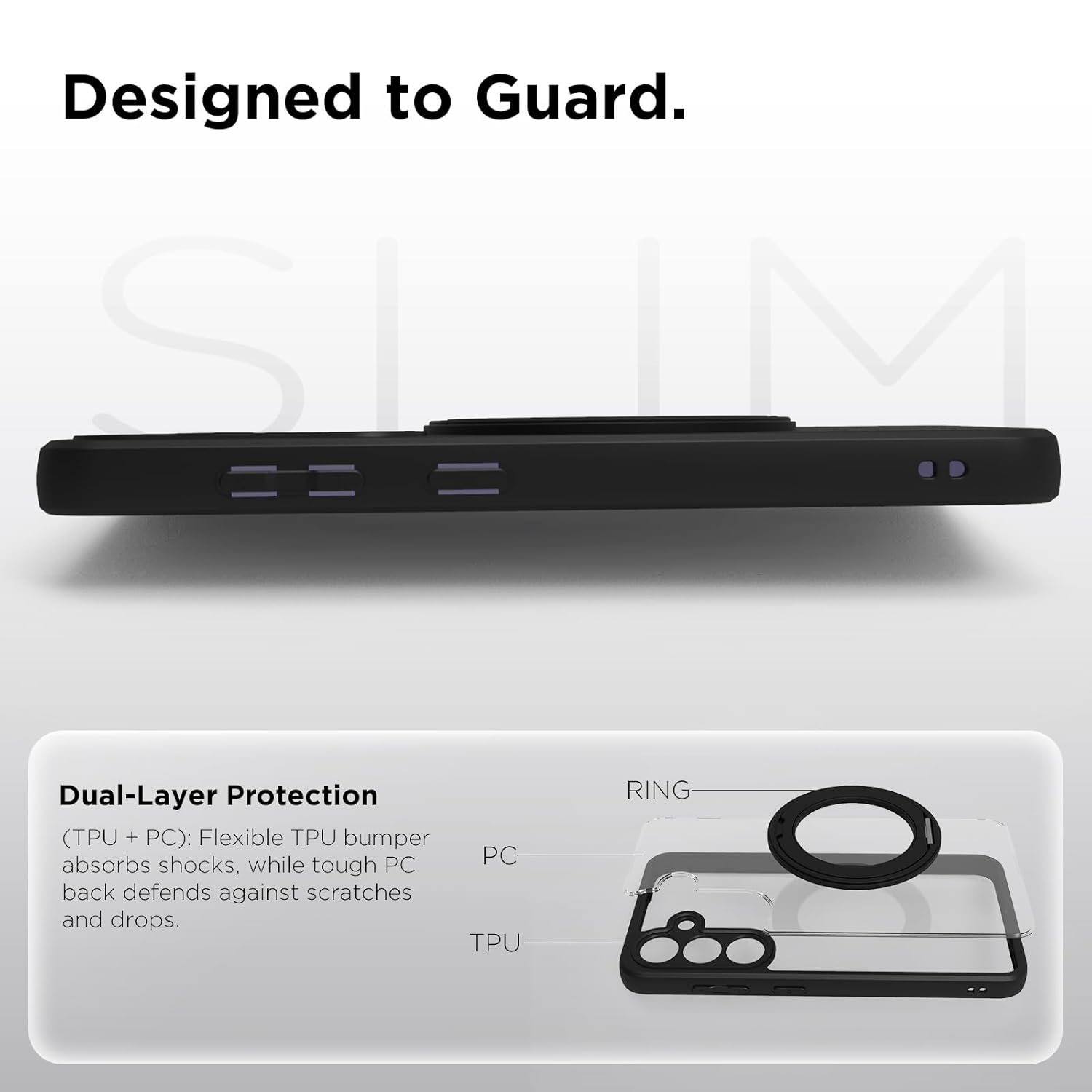Samsung Galaxy S24 Ring Stand Back Cover Case | Sleek Hybrid - Clear Black Magnetic