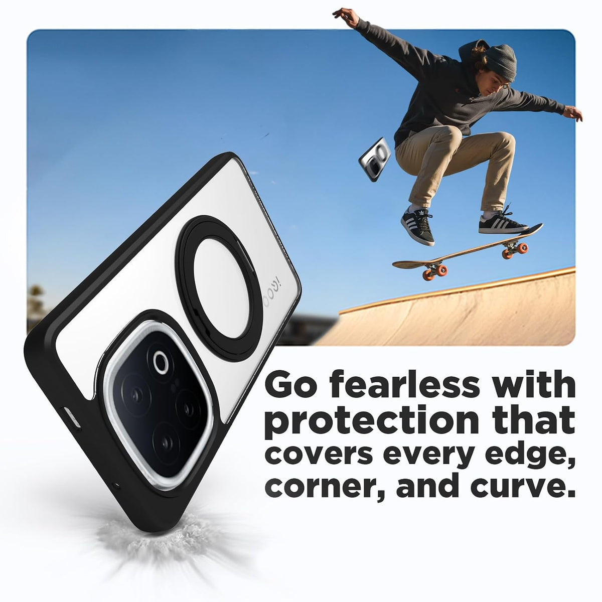 iQOO 13 5G Ring Stand Back Cover Case | Sleek Hybrid - Matte Black Magnetic