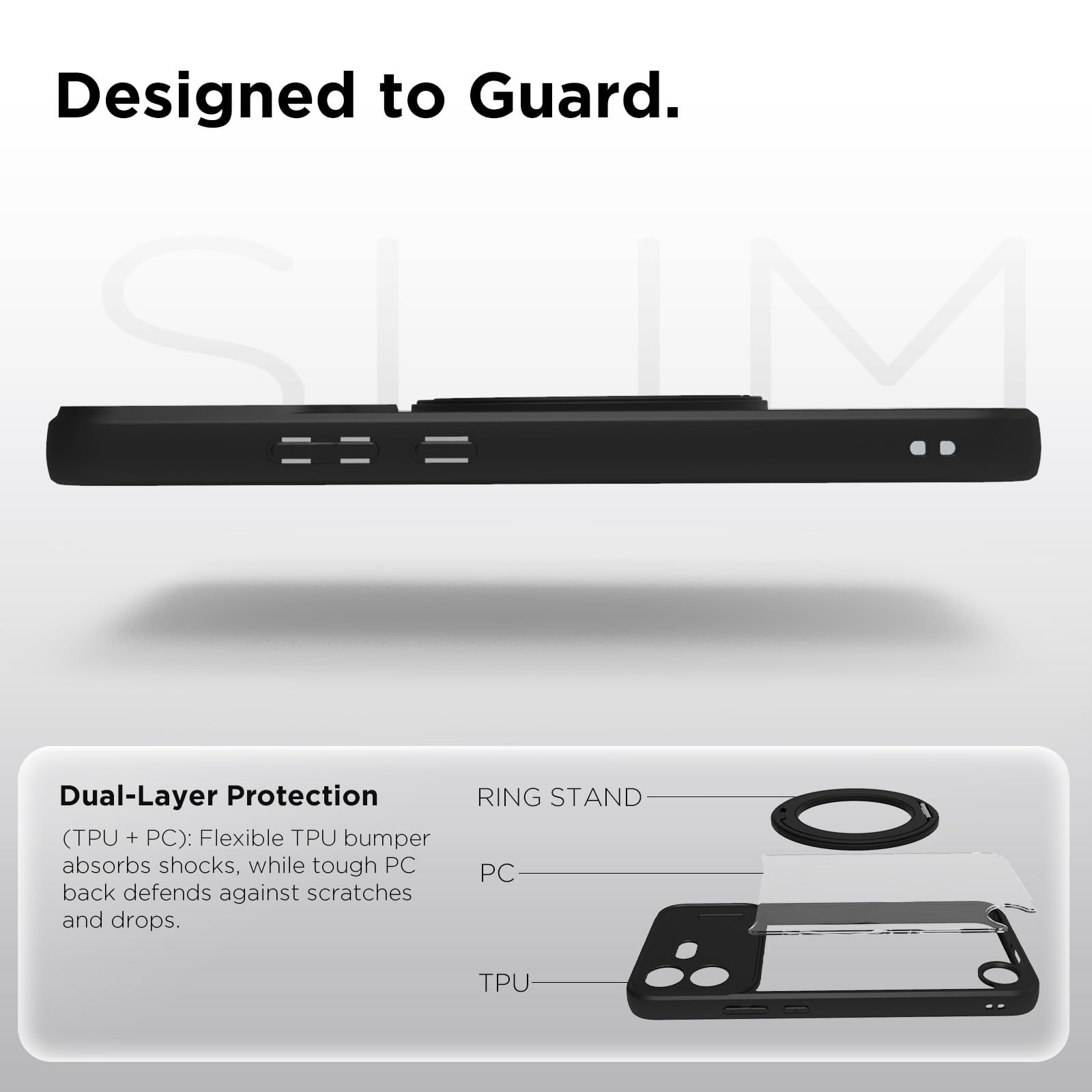 Nothing Phone 4b Ring Stand Back Cover Case | Sleek Hybrid - Clear Black Magnetic
