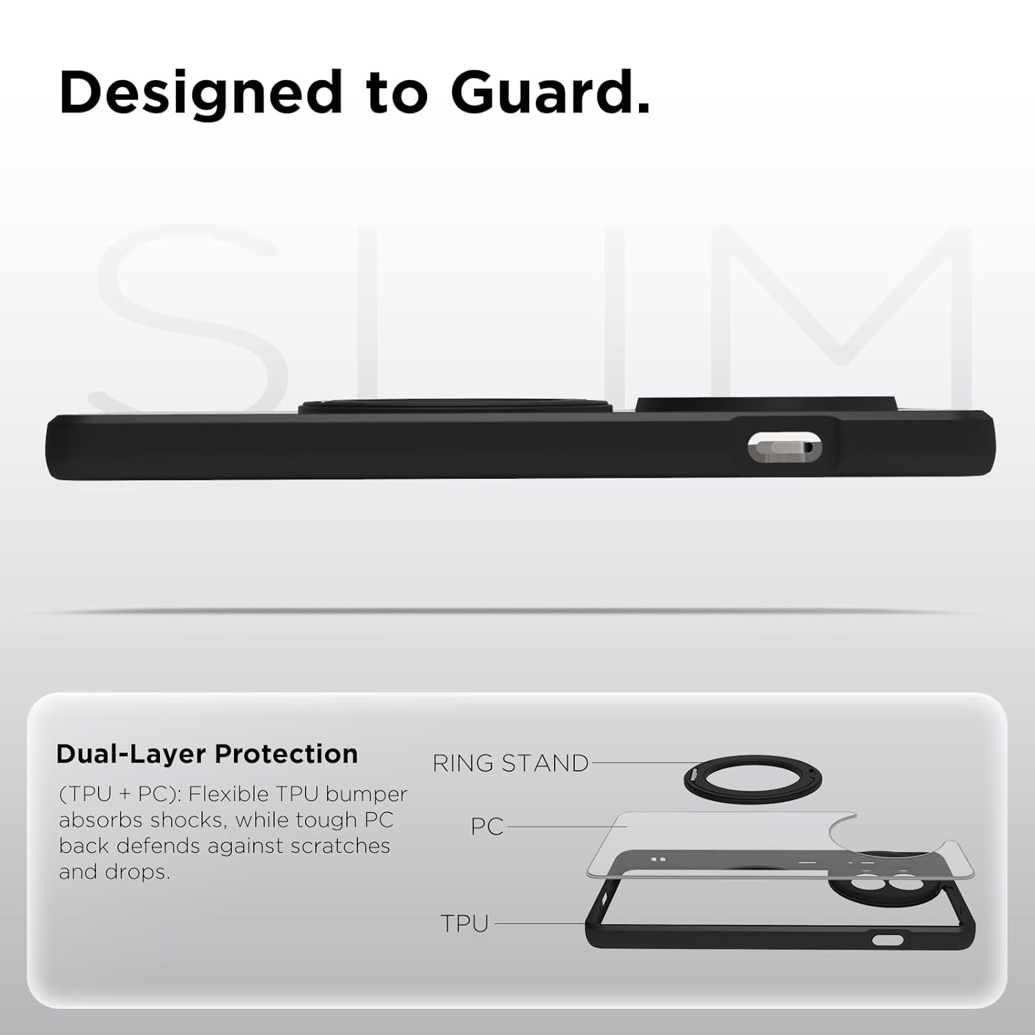 OnePlus 13R Ring Stand Back Cover Case | Clear Hybrid - Clear Smoke Magnetic