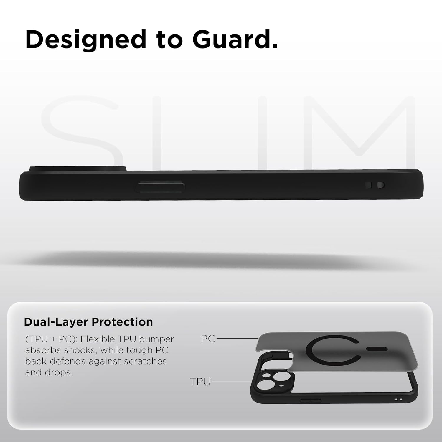 iPhone 15 Back Cover Case | Sleek Hybrid - Matte Black Magnetic