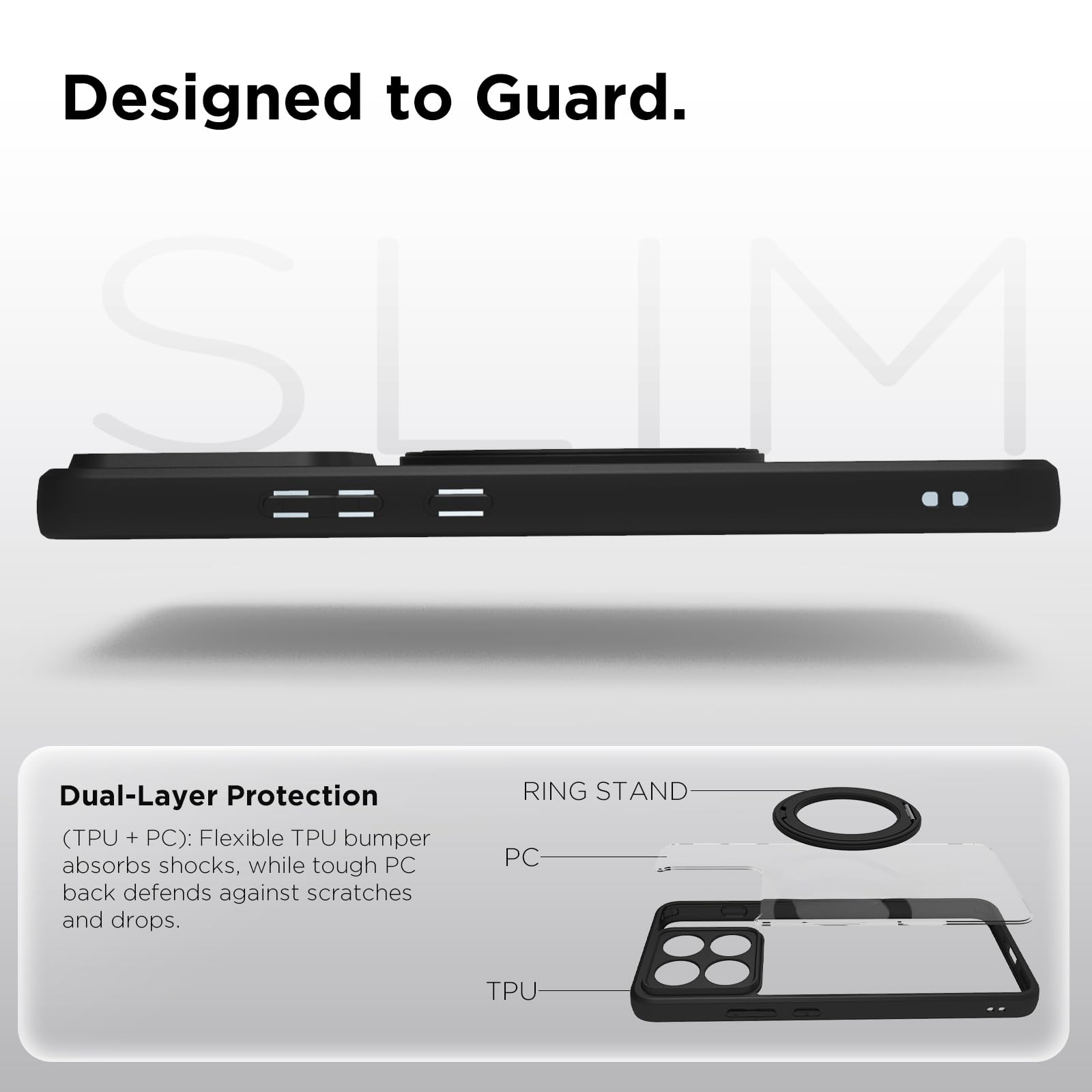 Motorola Edge 70 Max Ring Stand Back Cover Case| Sleek Hybrid - Clear Black Magnetic