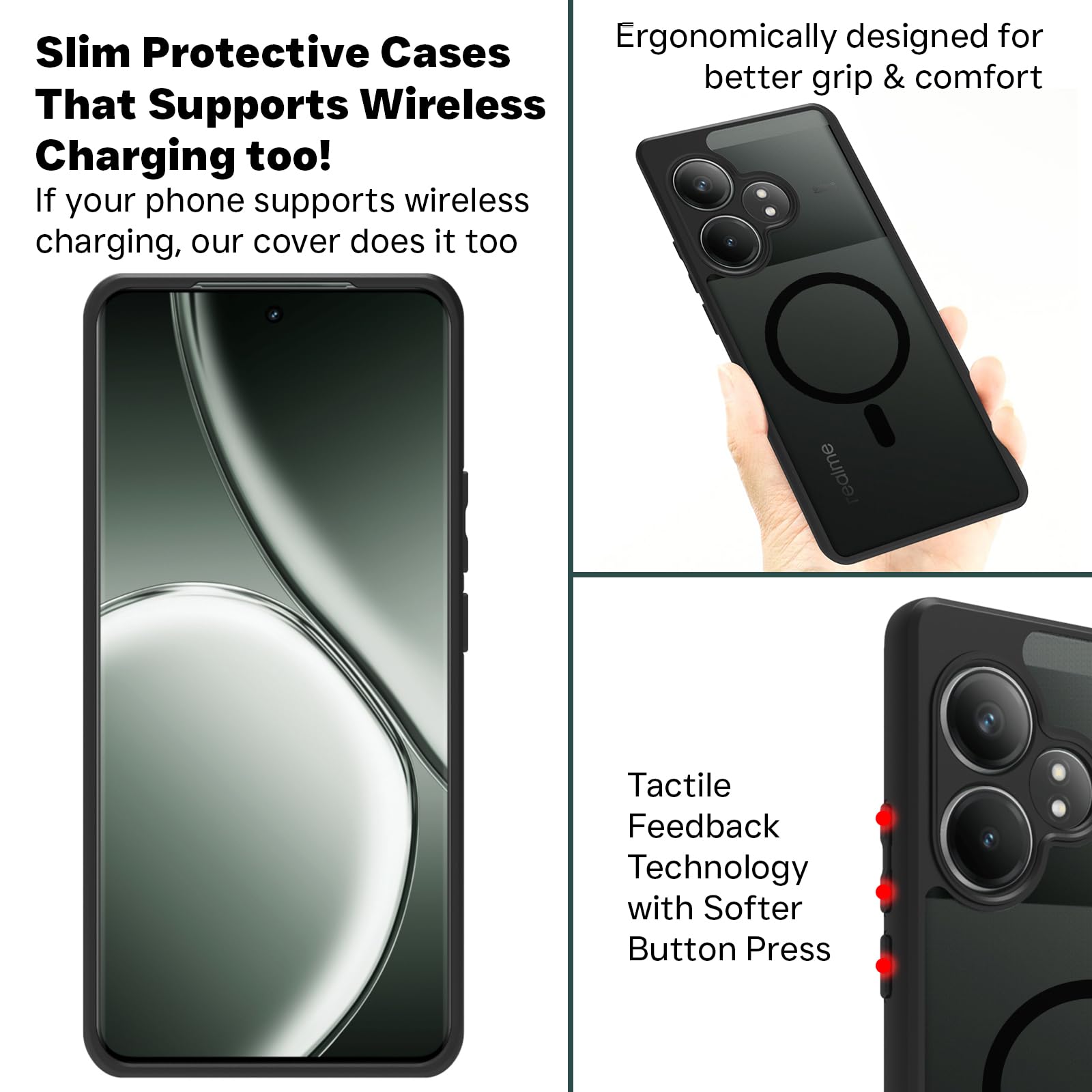Realme GT 6 / GT 6T 5G Back Cover Case | Sleek Hybrid - Matte Black Magnetic