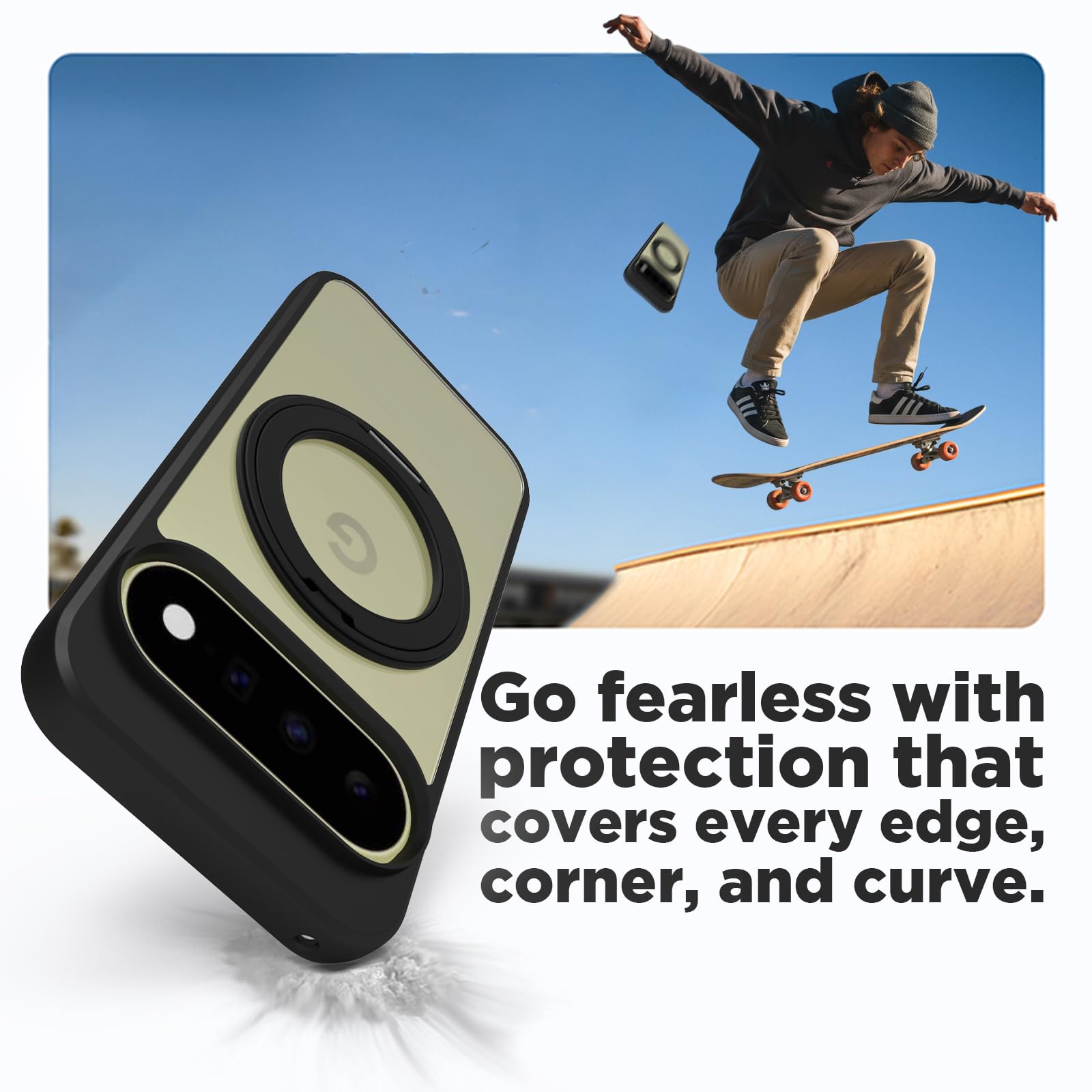 Google Pixel 11 / Pixel 11 Pro Ring Stand Back Cover Case| Sleek Hybrid - Clear Black Magnetic