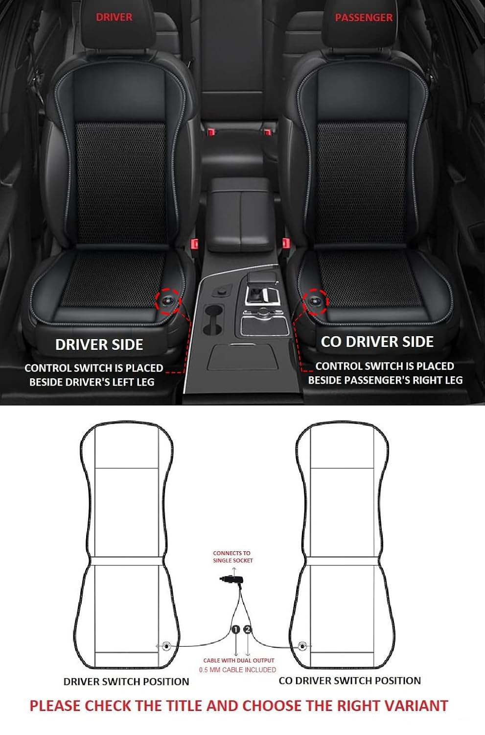 Ventilated Car Seat Cover | Black - Driver Side