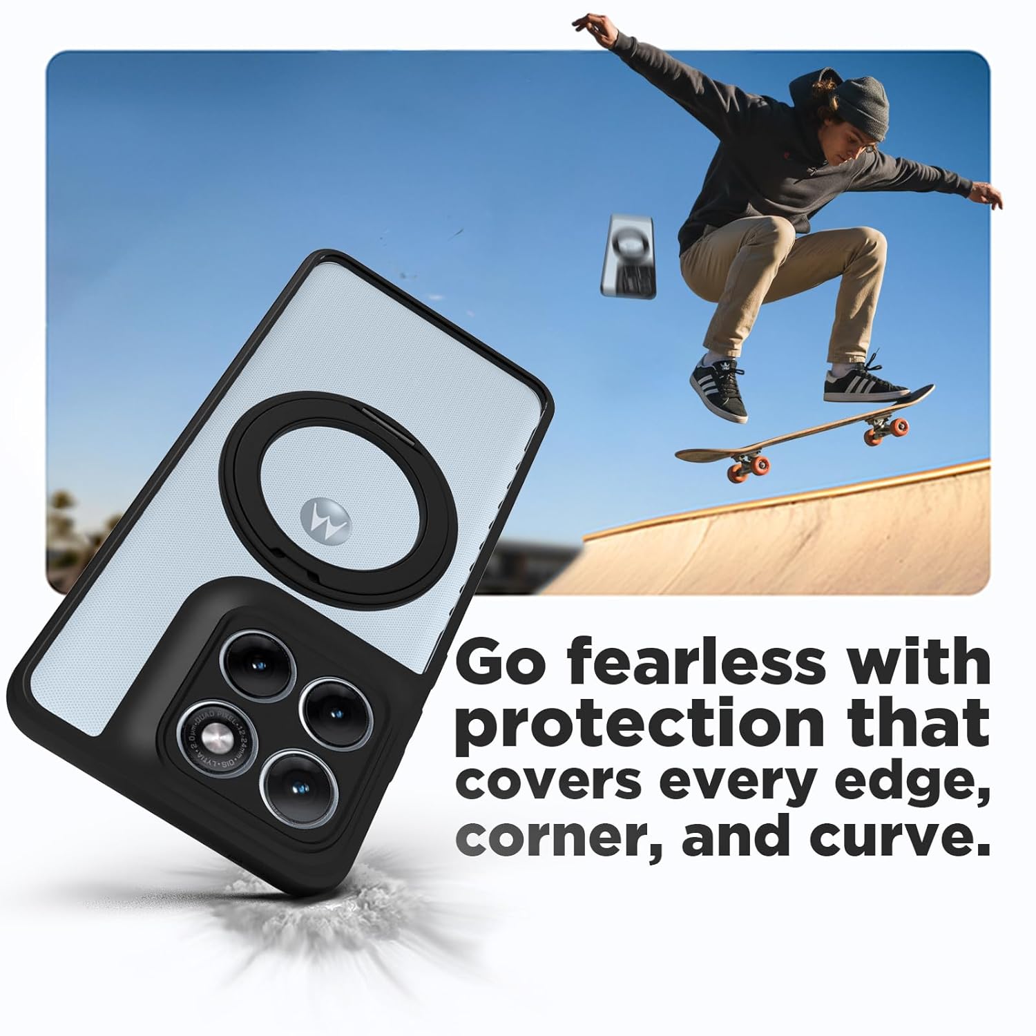 Motorola Edge 70 Fusion Back Cover Case | Clear Hybrid - Clear Black Magnetic