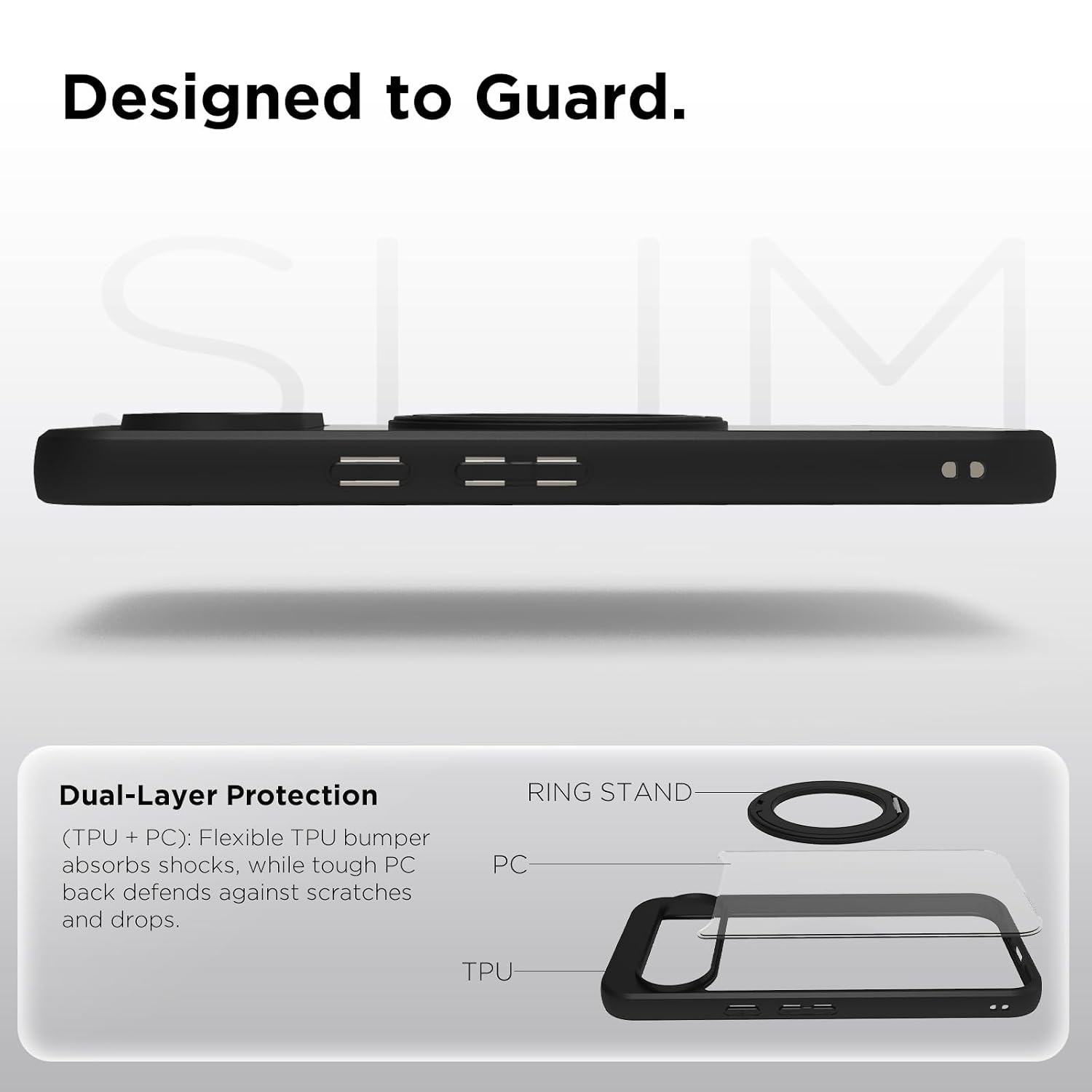Google Pixel 11 Pro XL Ring Stand Back Cover Case| Sleek Hybrid - Matte Black Magnetic