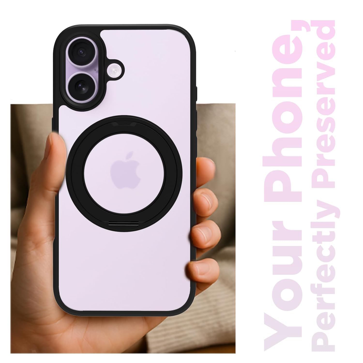 iPhone 17 Ring Stand Back Cover Case | Clear Hybrid - Clear Black Magnetic