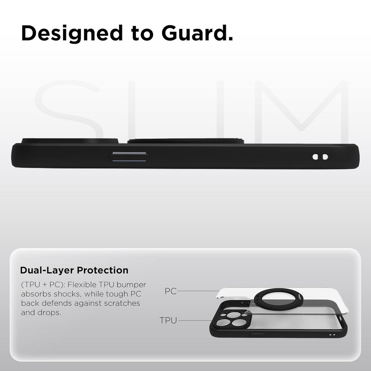 iPhone 15 Pro Ring Stand Back Cover Case | Sleek Hybrid - Clear Black Ring Stand