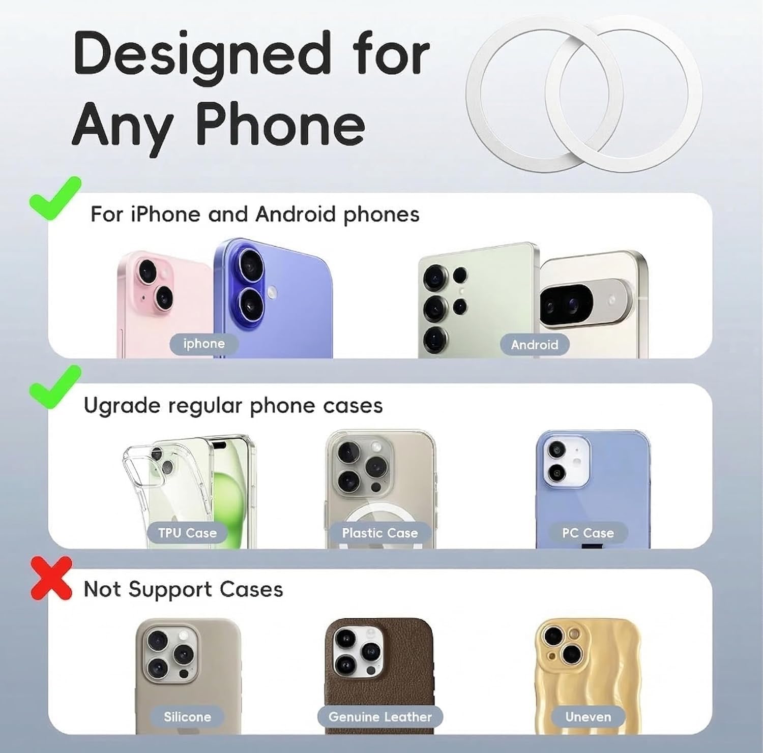 MagSafe Ring Sticker | Magnetic Metal Plate (Pack of 2 - White)