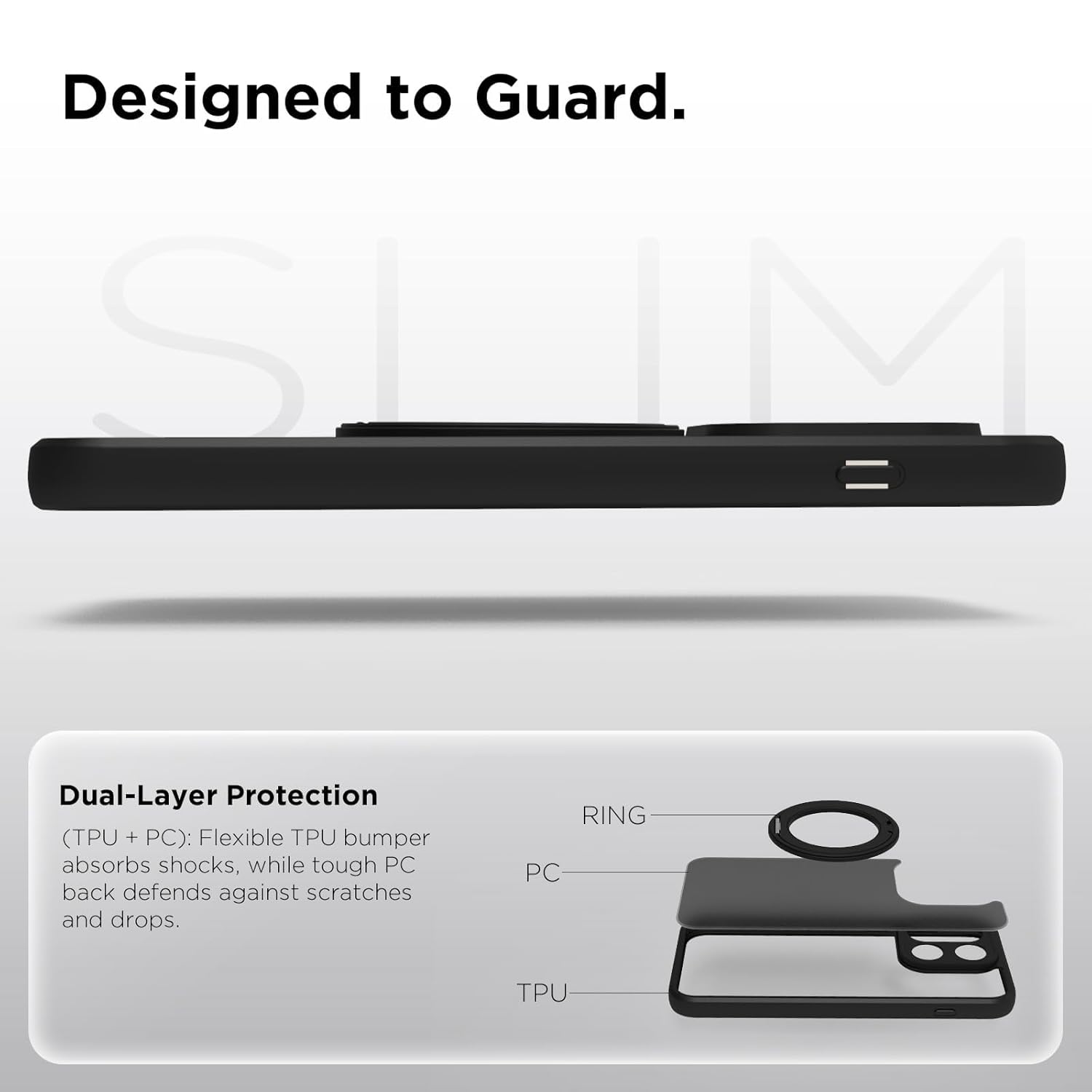 OnePlus 15 5G Ring Stand Back Cover Case | Sleek Hybrid - Clear Magnetic Black