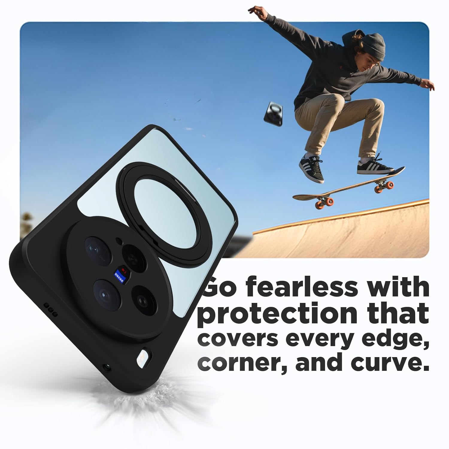 Vivo X300 5G Ring Stand  Back Cover Case | Clear Hybrid - Clear Black Magnetic