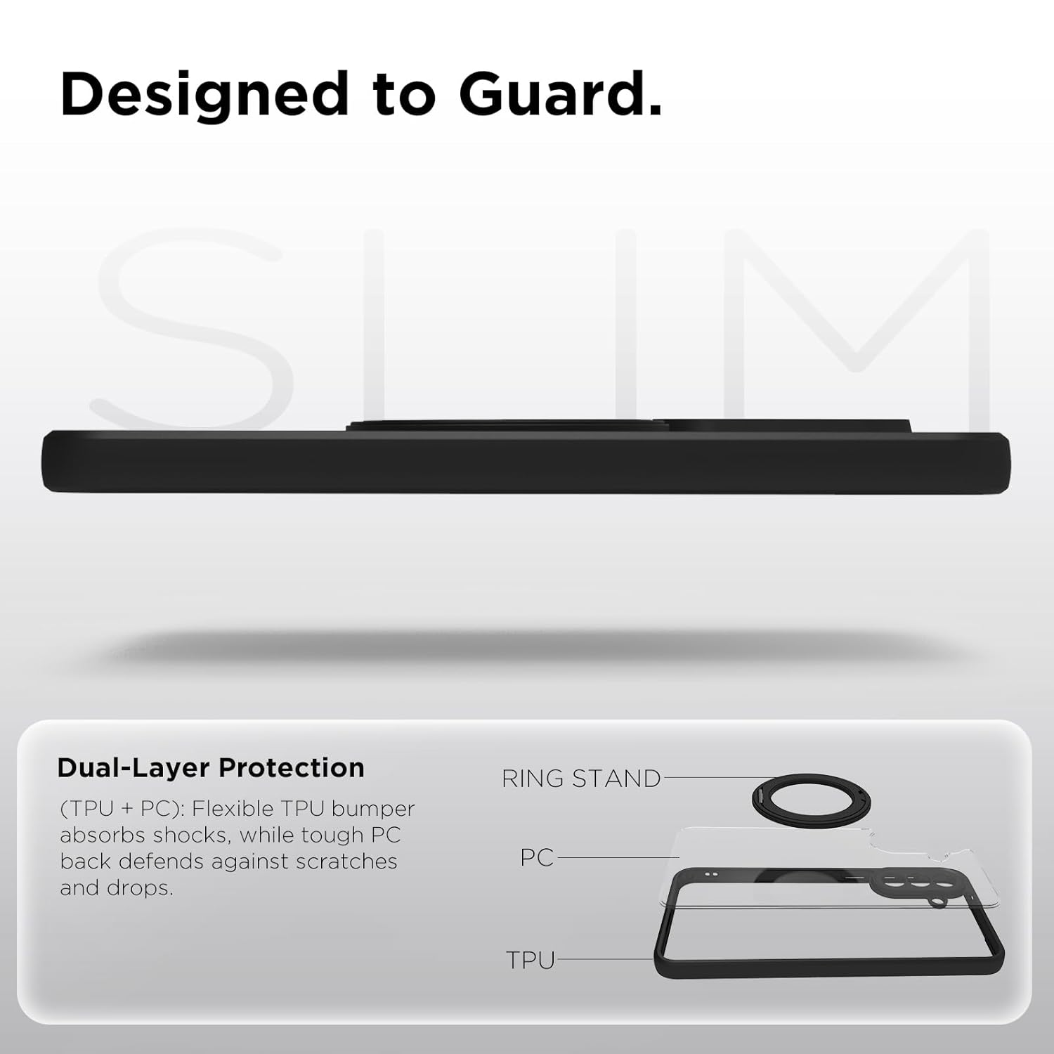 Samsung Galaxy A37 Ring Stand Back Cover Case | Sleek Hybrid - Clear Black Ring Stand