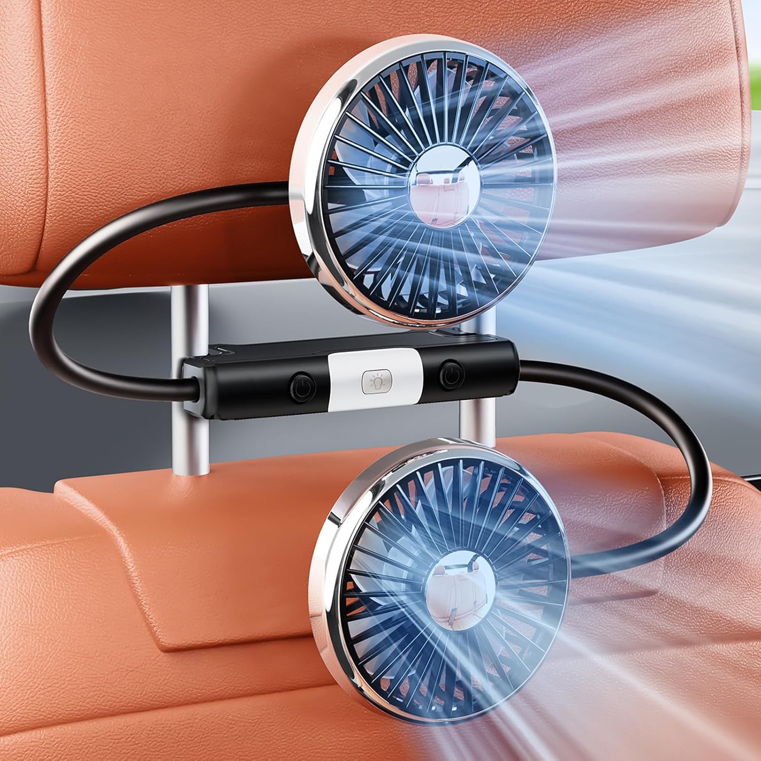 Dual Head Car Cooling Fan | 3-Speed 360 Degree USB Fan with LED Light