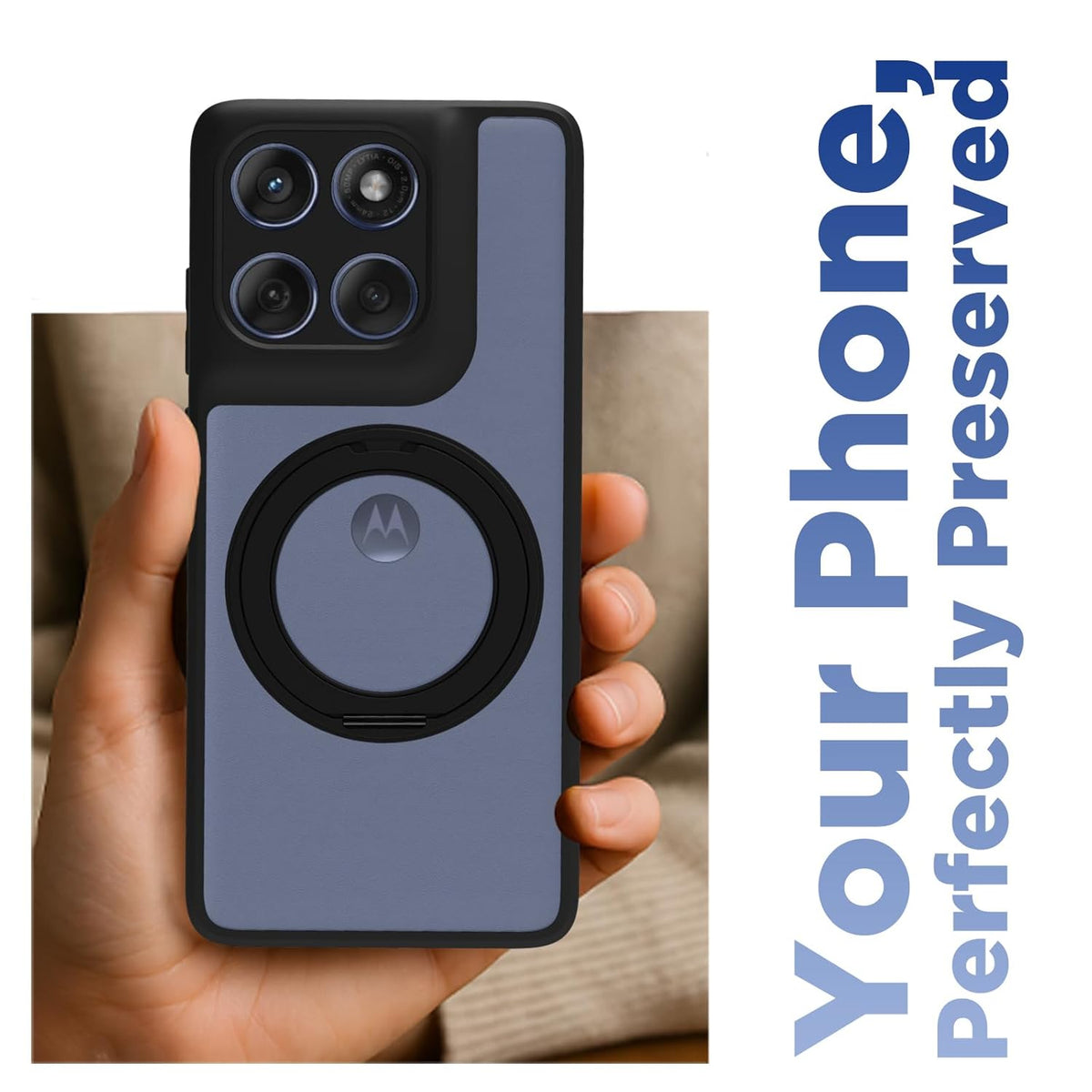 Motorola Edge 60 Fusion/Edge 60 Ring Stand Back Cover Case | Sleek Hybrid - Clear Black Ring Stand