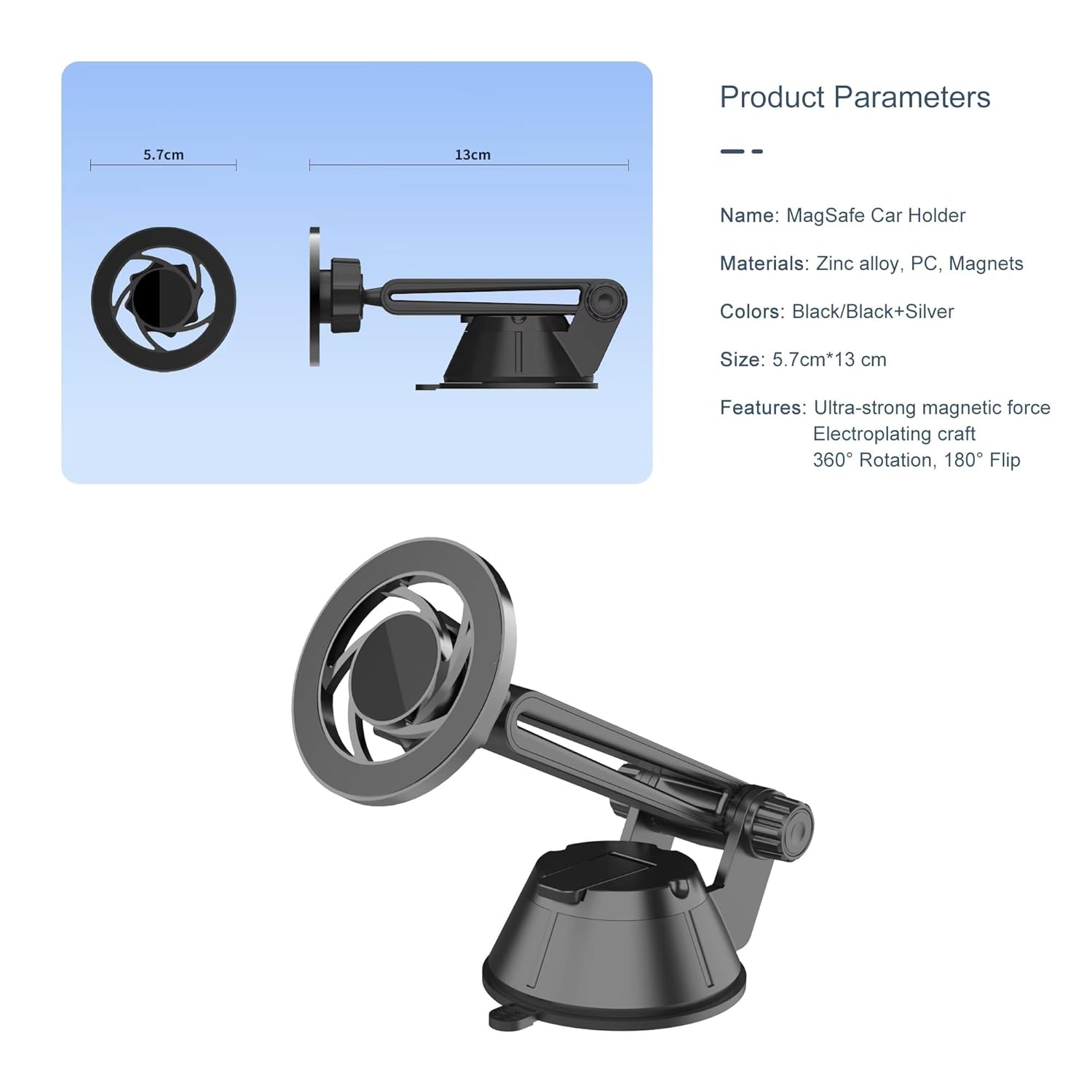 Magnetic Car Mobile Holder | Dashboard Mount - MagSafe Compatible