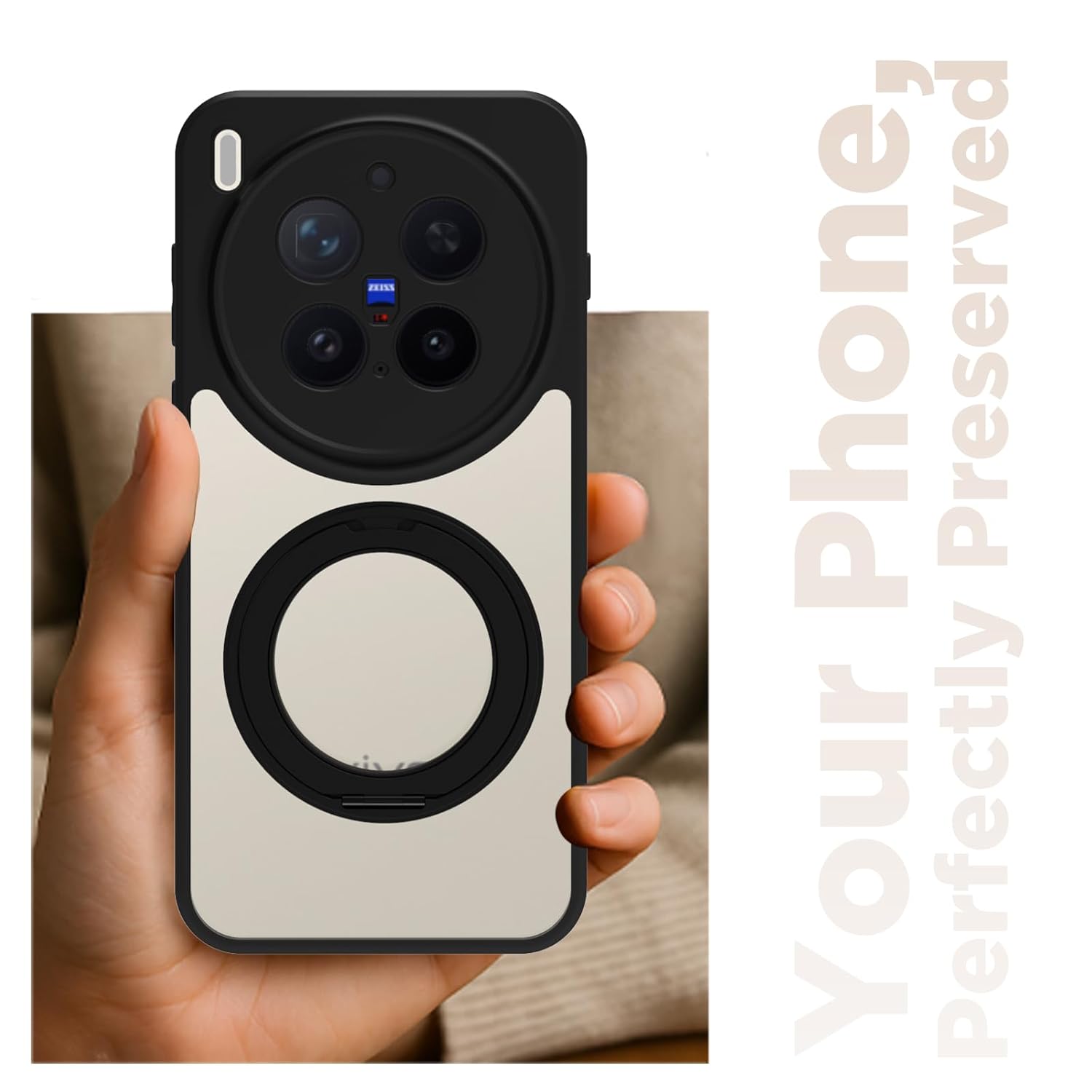 Vivo X300 Pro 5G Ring Stand Back Cover Case | Clear Hybrid - Clear Black Magnetic