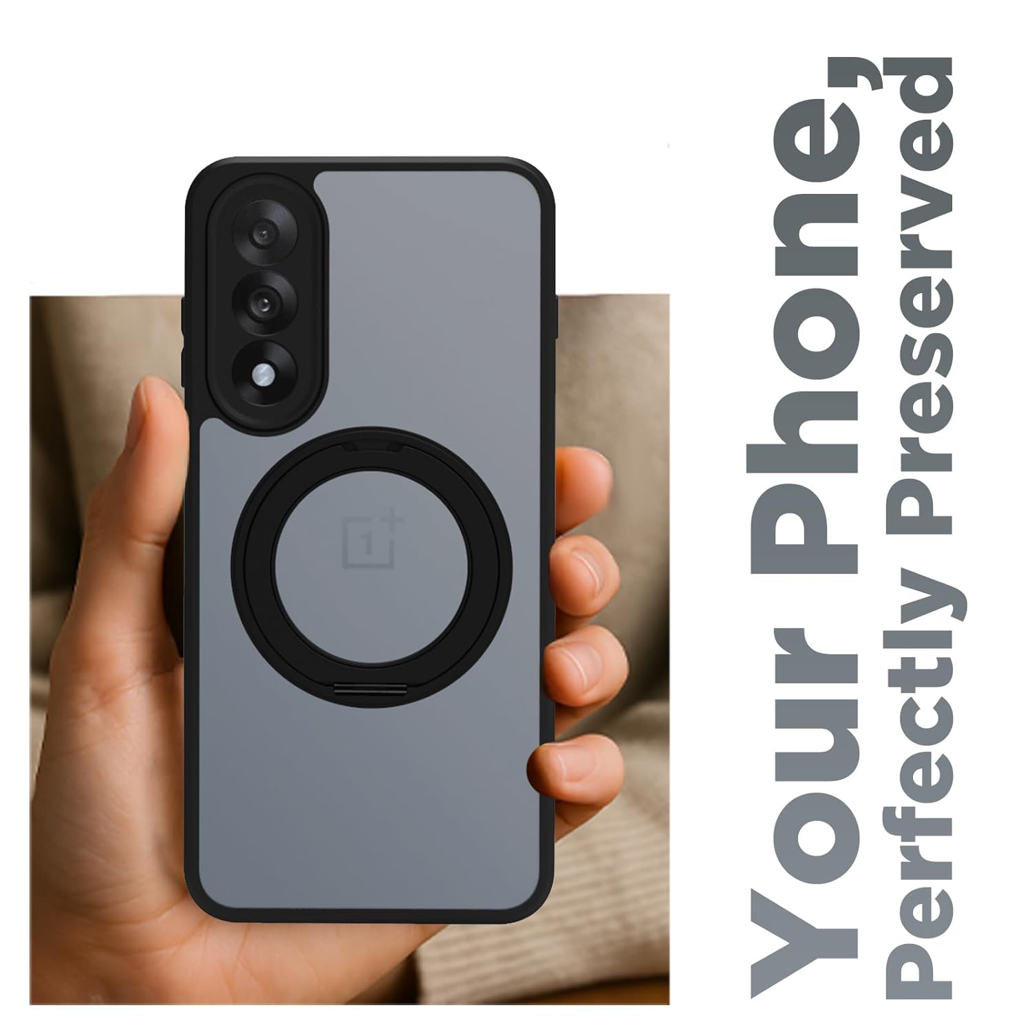 OnePlus Nord 5 5G Ring Stand Back Cover Case | Sleek Hybrid - Matte Black Magnetic