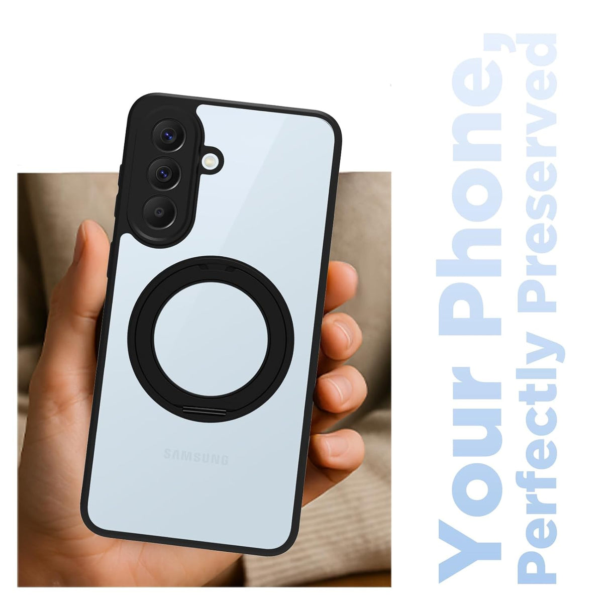 Samsung Galaxy A57 Ring Stand Back Cover Case | Sleek Hybrid - Clear Black Ring Stand