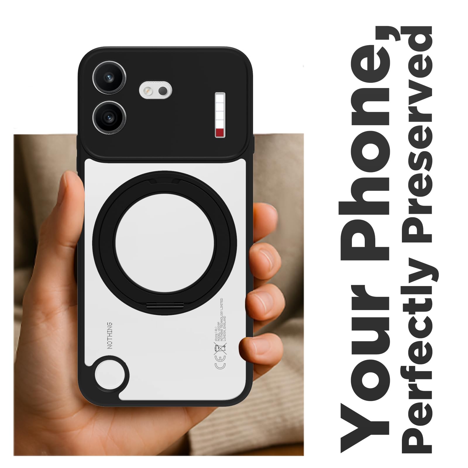 Nothing Phone 4b Ring Stand Back Cover Case | Sleek Hybrid - Clear Black Magnetic