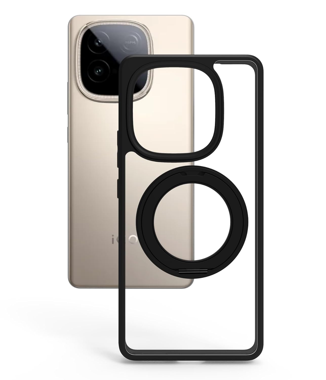 iQOO Neo 10 5G Ring Stand Back Cover Case | Clear Hybrid - Clear Black Magnetic