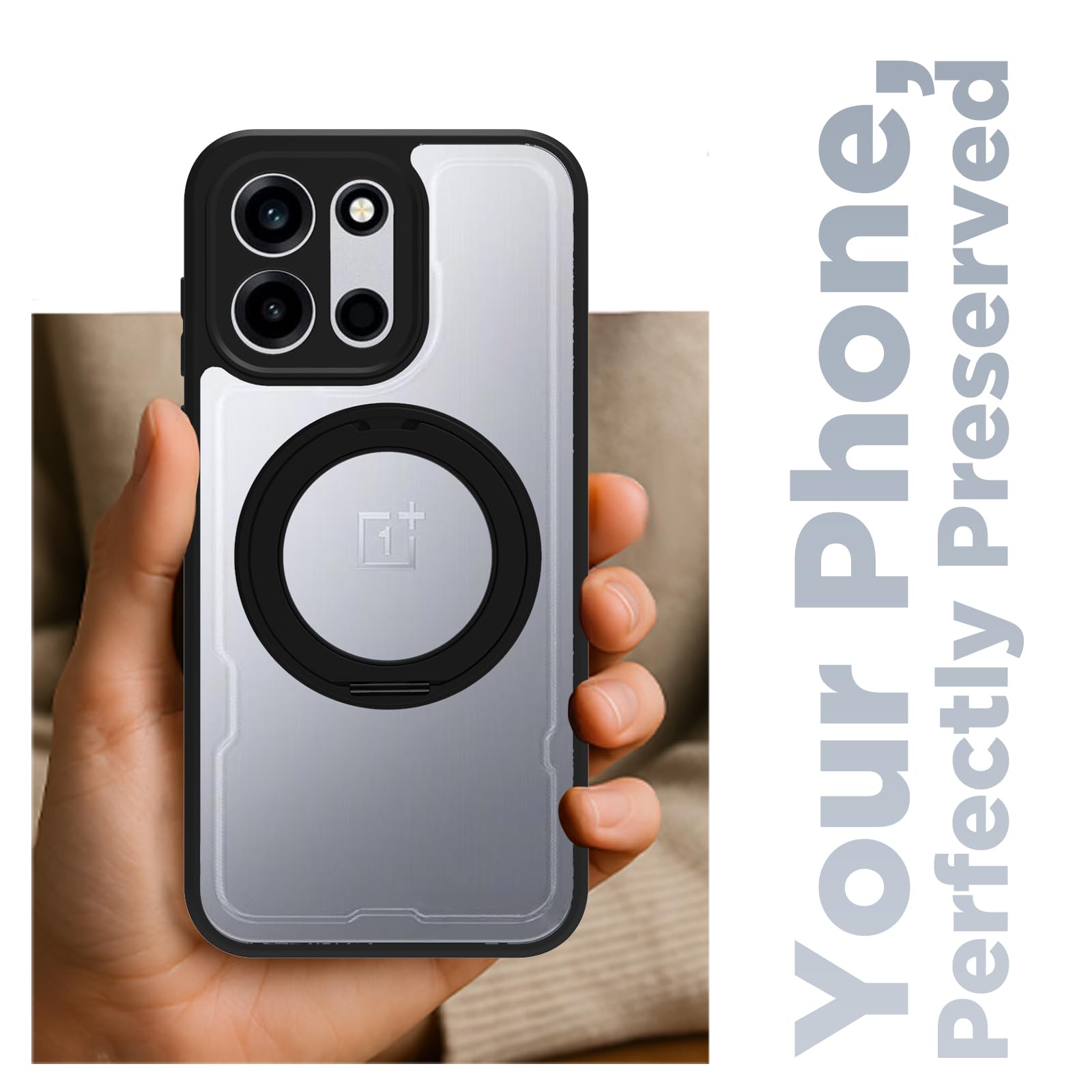 OnePlus Nord 6 5G/ Nord CE 6 5G Ring Stand Back Cover Case | Clear Hybrid - Clear Black Magnetic