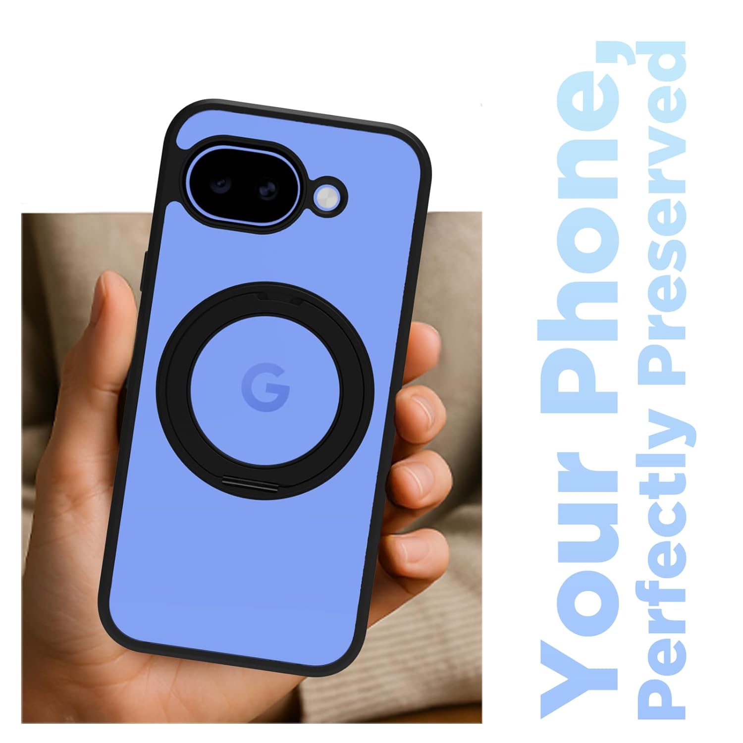 Google Pixel 10a Ring Stand Back Cover Case | Clear Hybrid - Clear Black Magnetic