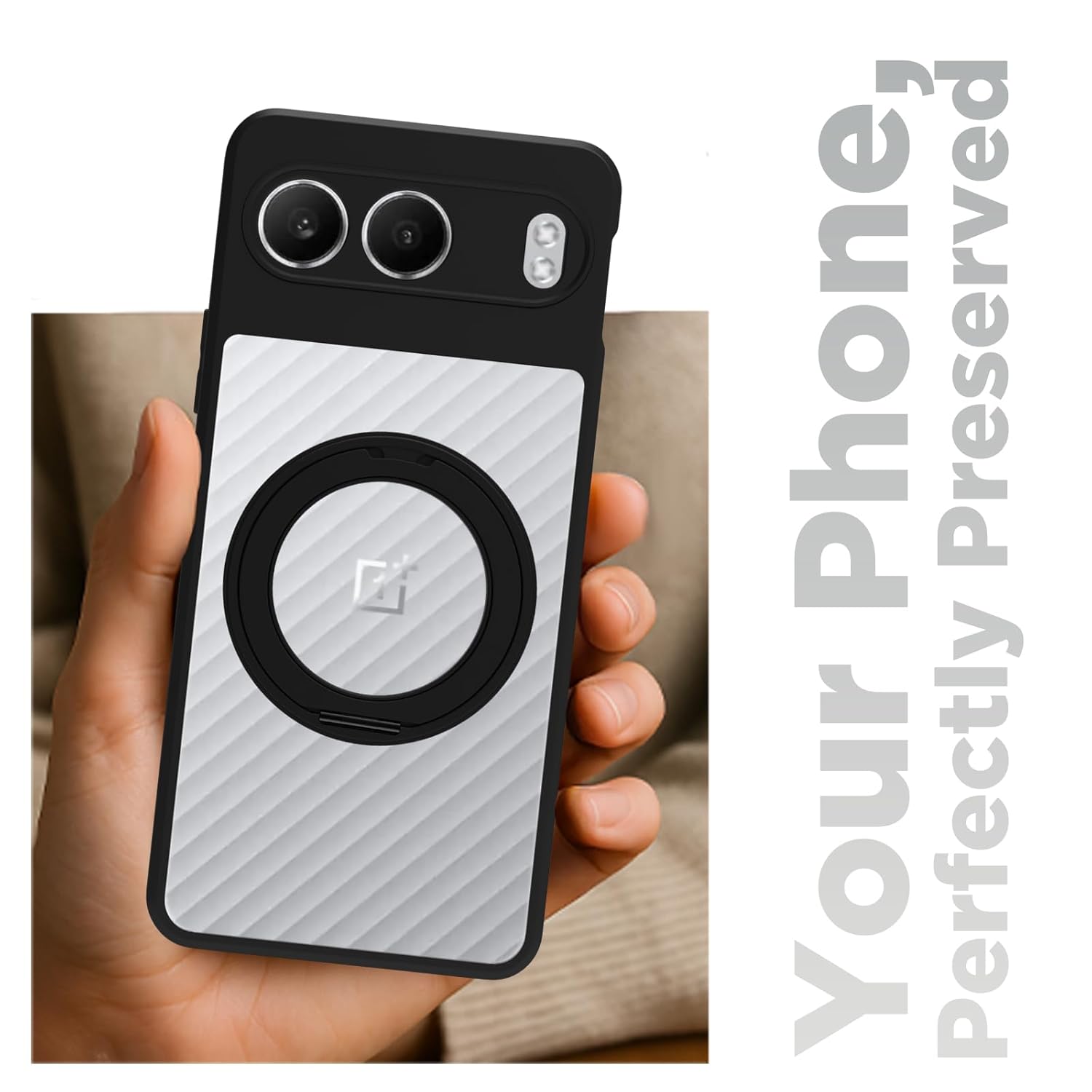 OnePlus Nord 4 5G Ring Stand Back Cover Case | Clear Hybrid - Clear Black Magnetic