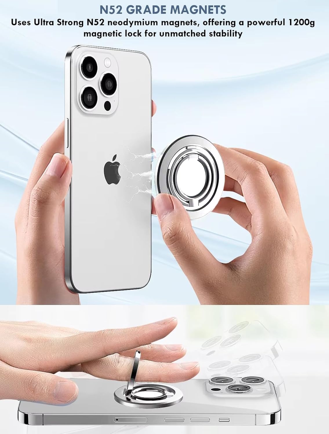 MagSafe Phone Grip & Stand | Dual Ring Holder - Silver Storm