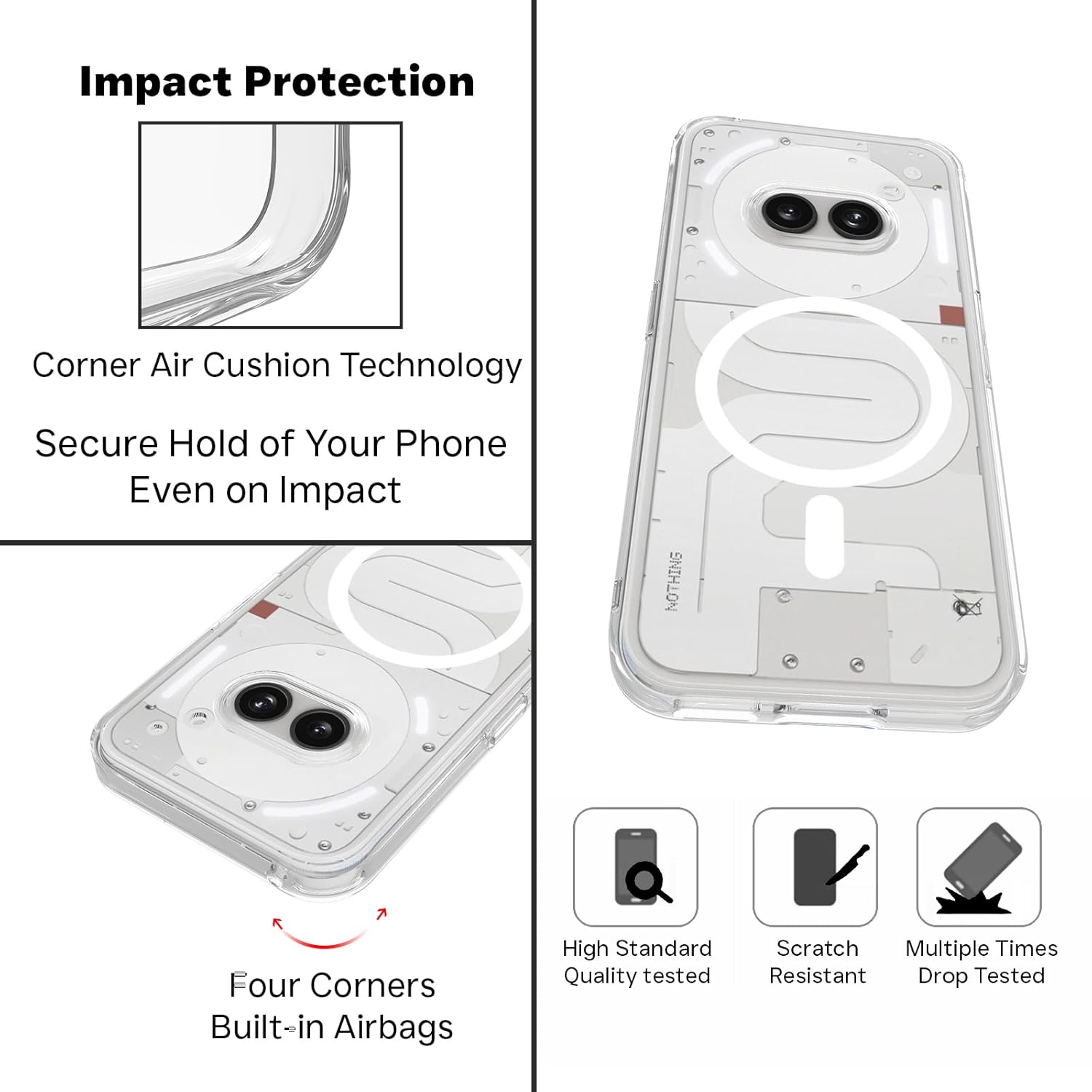 Nothing Phone 2A / 2A Plus Back Cover Case | Clear Hybrid - Clear Transparent Magnetic