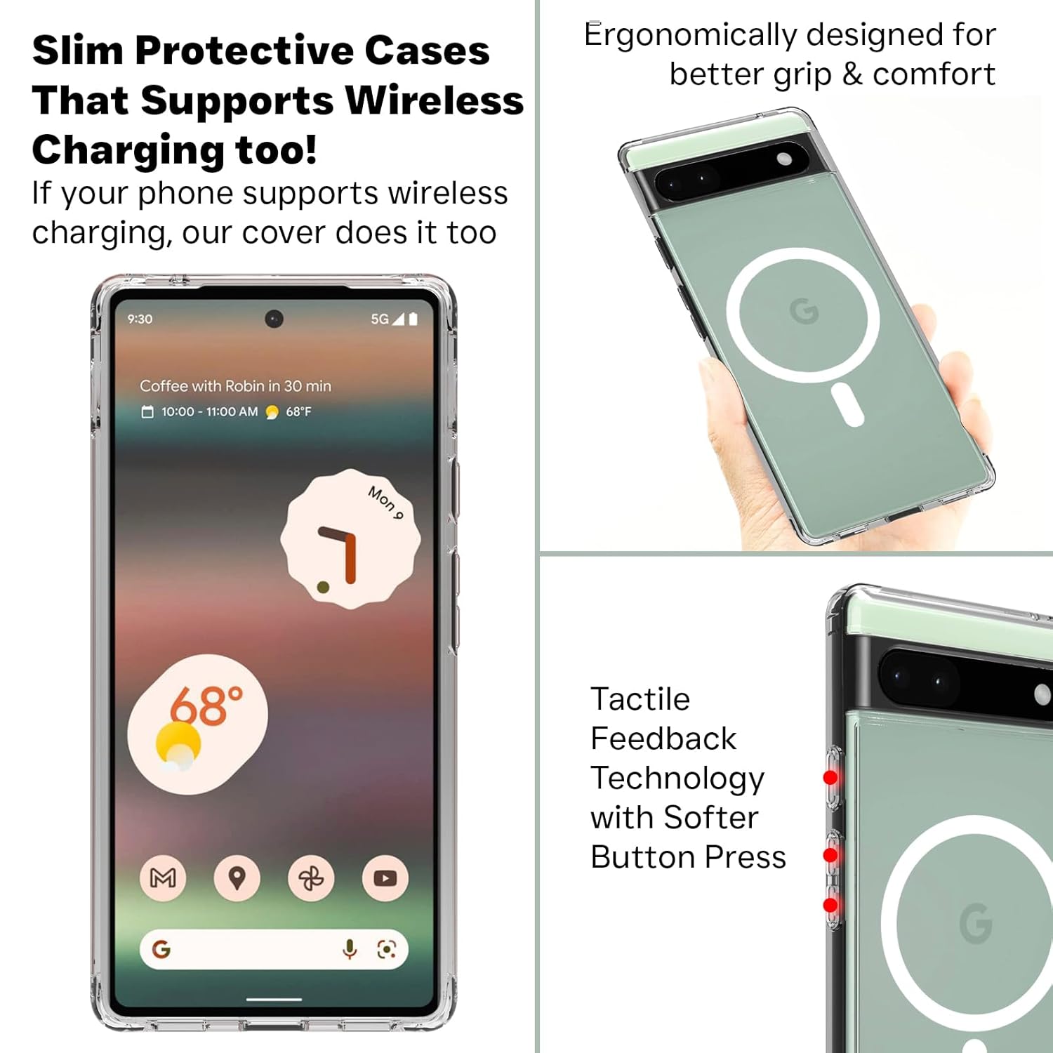 Google Pixel 6A Back Cover Case | Clear Hybrid - Clear Magnetic