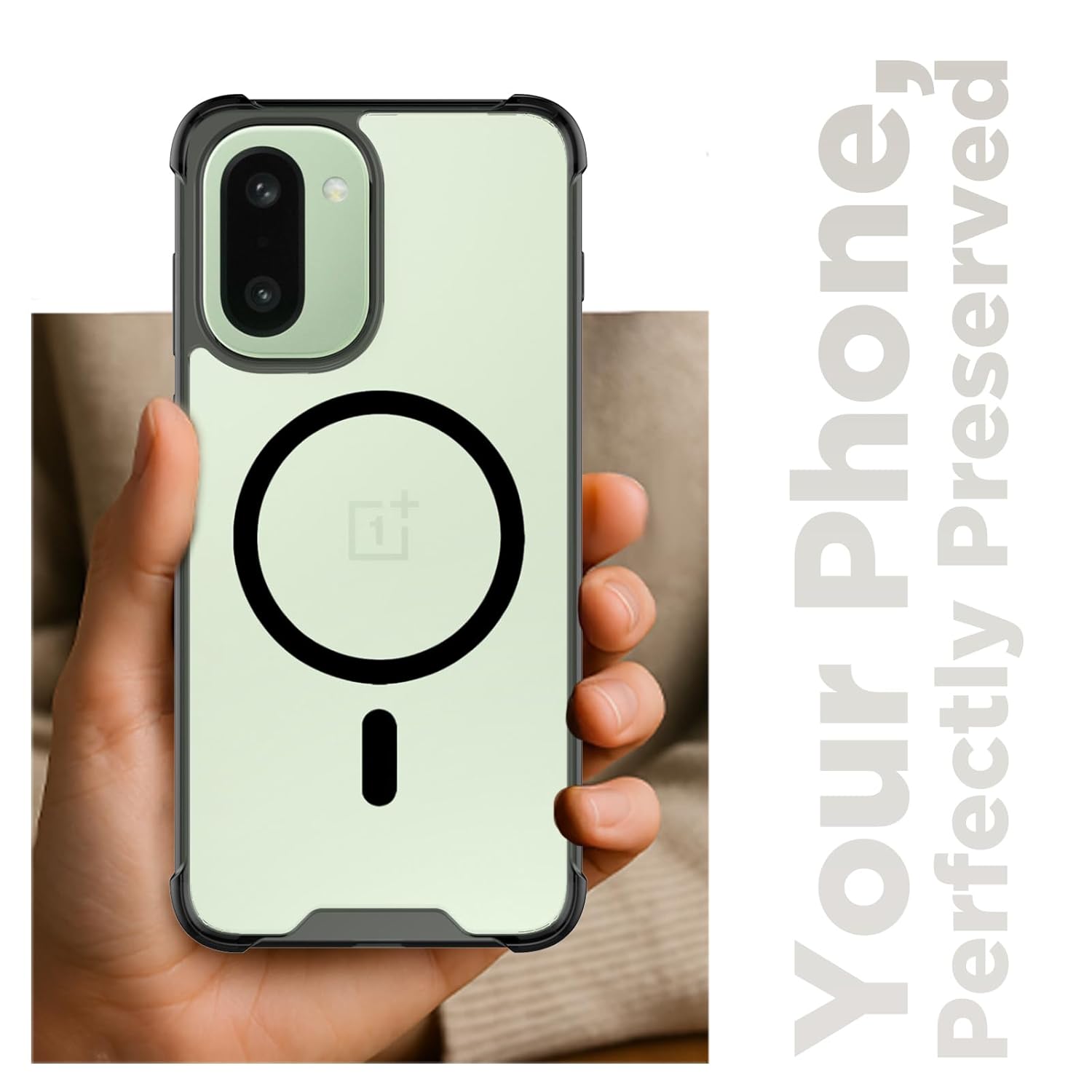 OnePlus 15R 5G Back Cover Case | Clear Hybrid - Smoke Magnetic(Black)