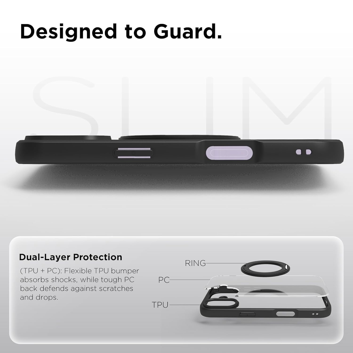 iPhone 17 Ring Stand Back Cover Case | Clear Hybrid - Clear Black Magnetic