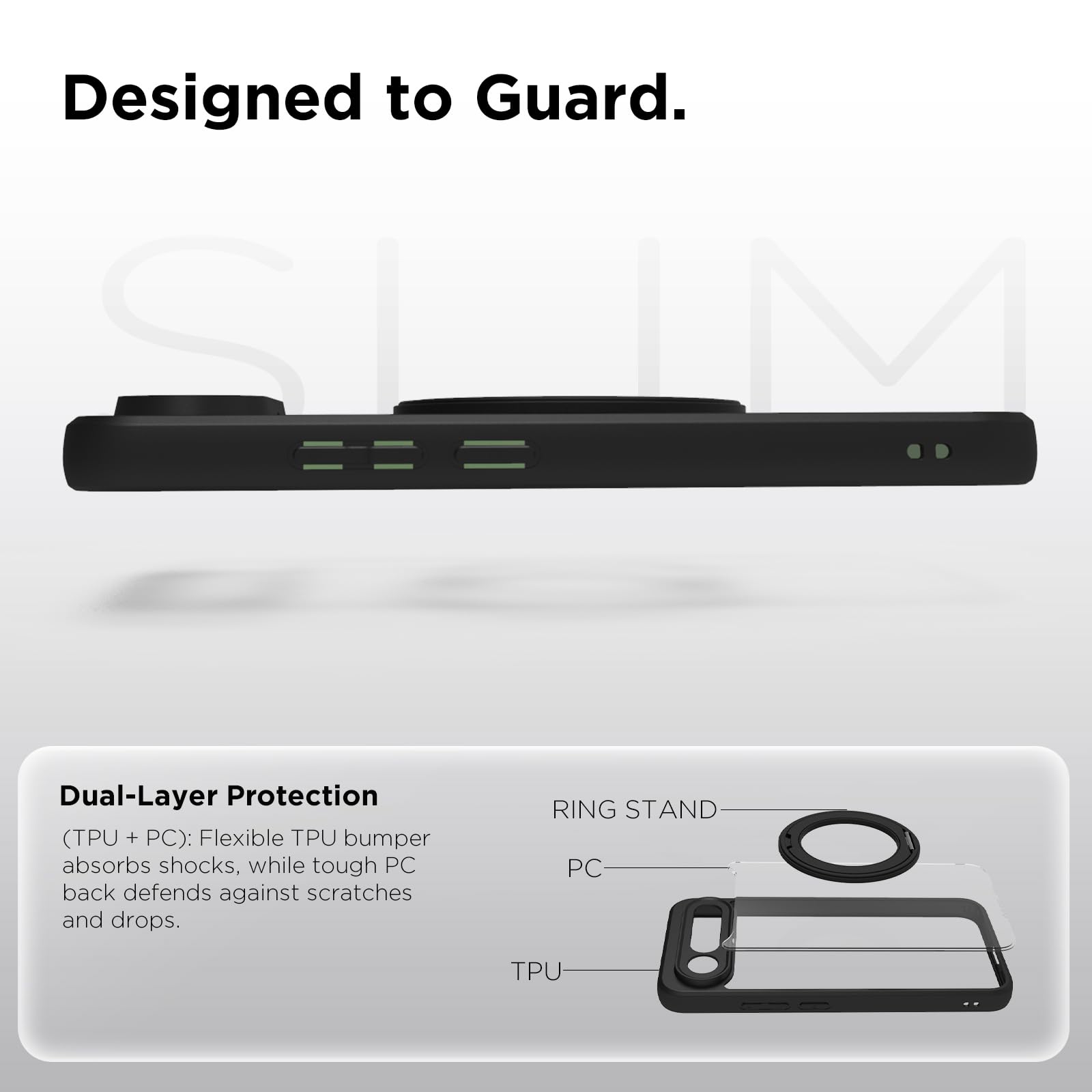 Vivo X300 FE Ring Stand Back Cover Case | Clear Hybrid - Clear Black Magnetic