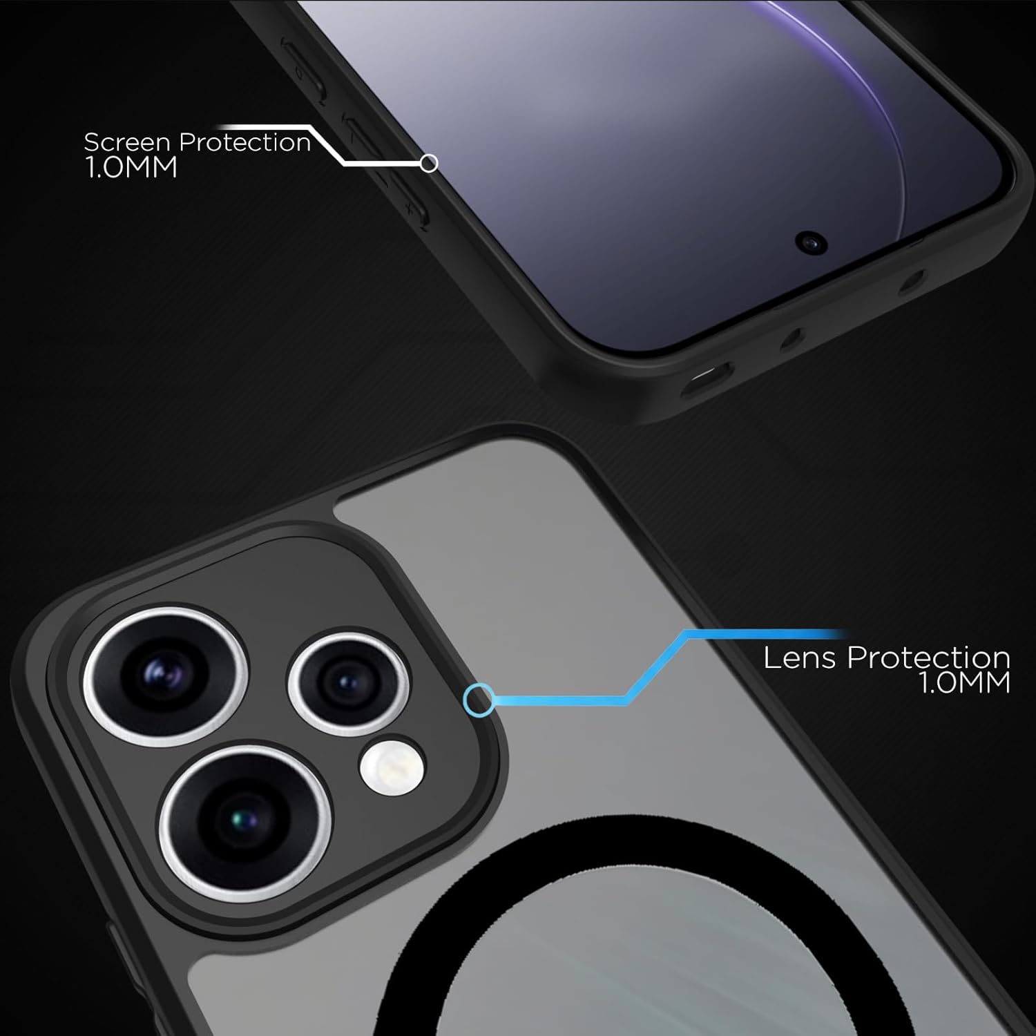 OPPO Reno15 5G Back Cover Case | Sleek Hybrid - Matte Black Magnetic