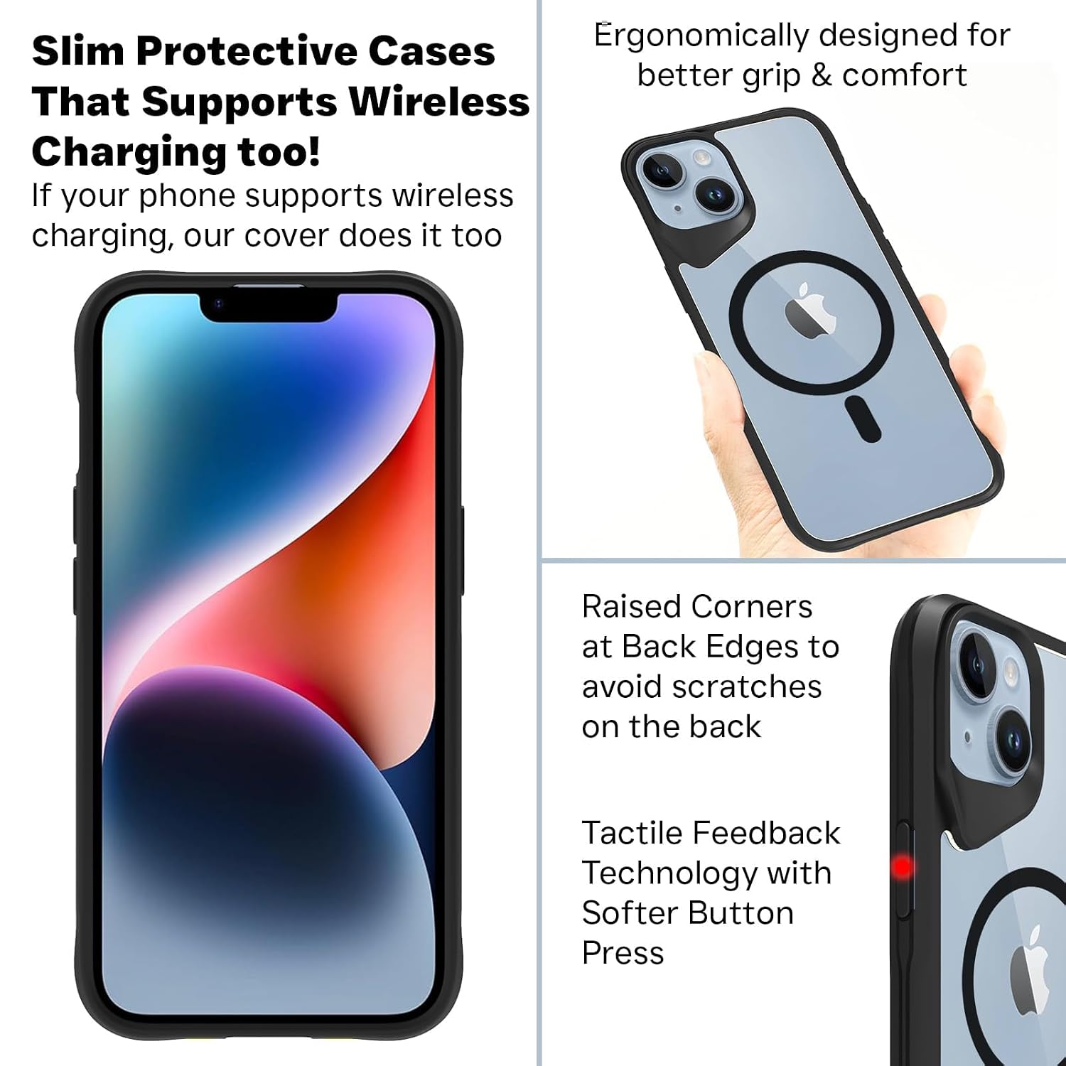 iPhone 13 / iPhone 14 Back Cover Case | Tough Hybrid - Clear Black Magnetic