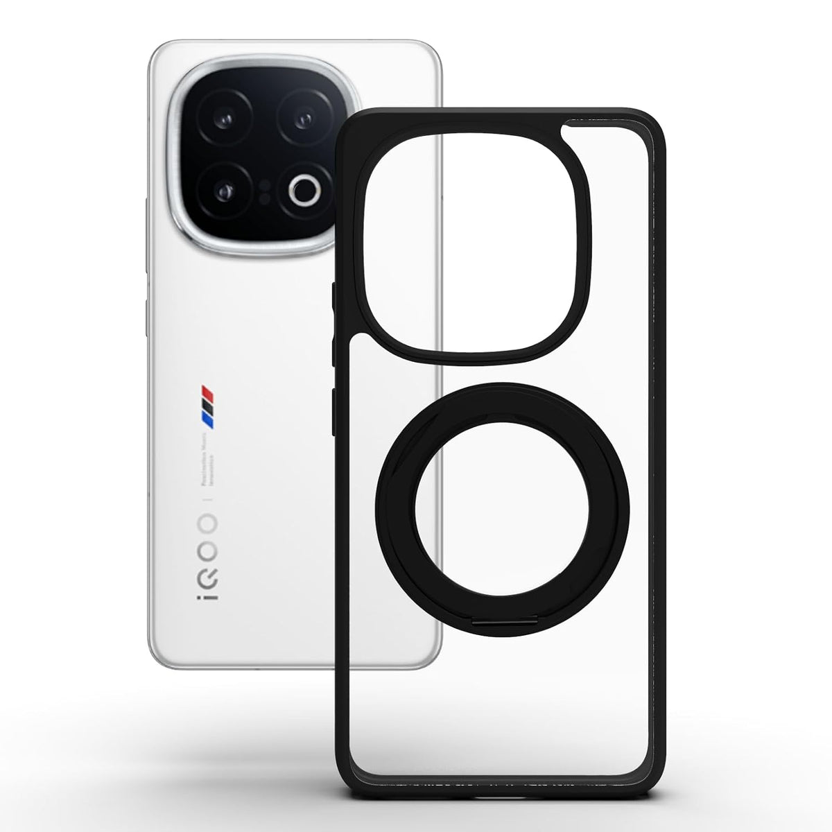 iQOO 13 5G Ring Stand Back Cover Case | Sleek Hybrid - Matte Black Magnetic