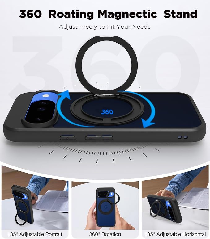 Google Pixel 10 / Pixel 10 Pro Ring Stand Back Cover Case | Sleek Hybrid - Matte Black Magentic