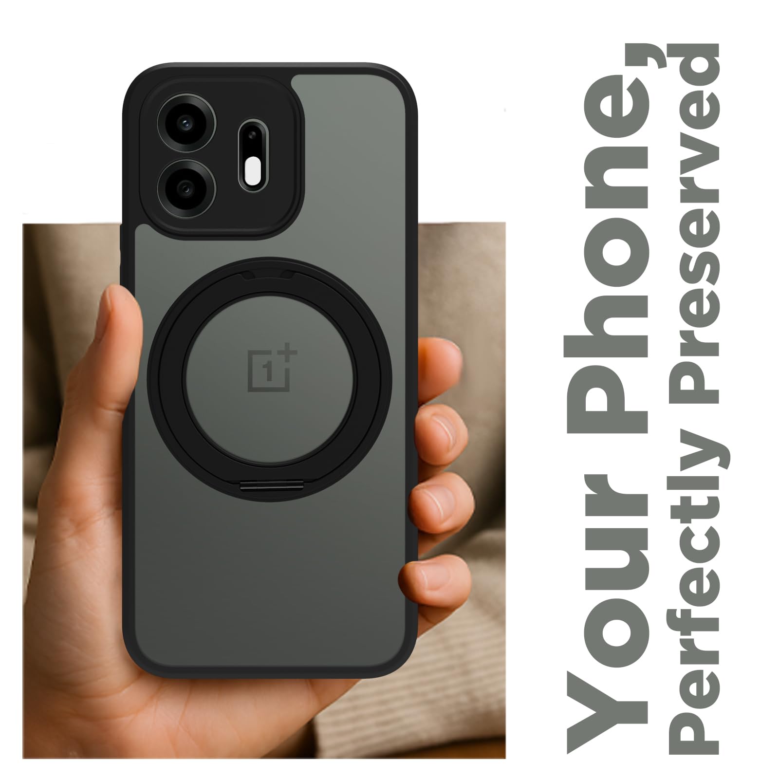 OnePlus N6 Ring Stand Back Cover Case| Sleek Hybrid - Matte Black Magnetic