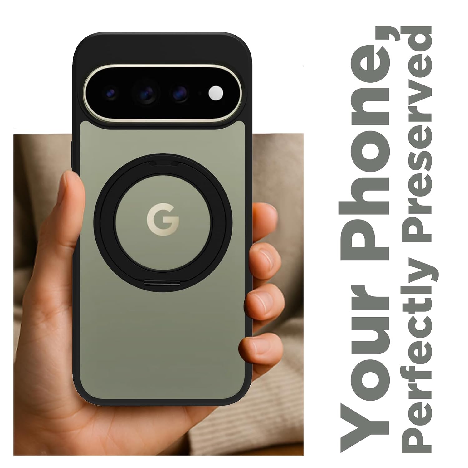 Google Pixel 11 Pro XL Ring Stand Back Cover Case| Sleek Hybrid - Matte Black Magnetic