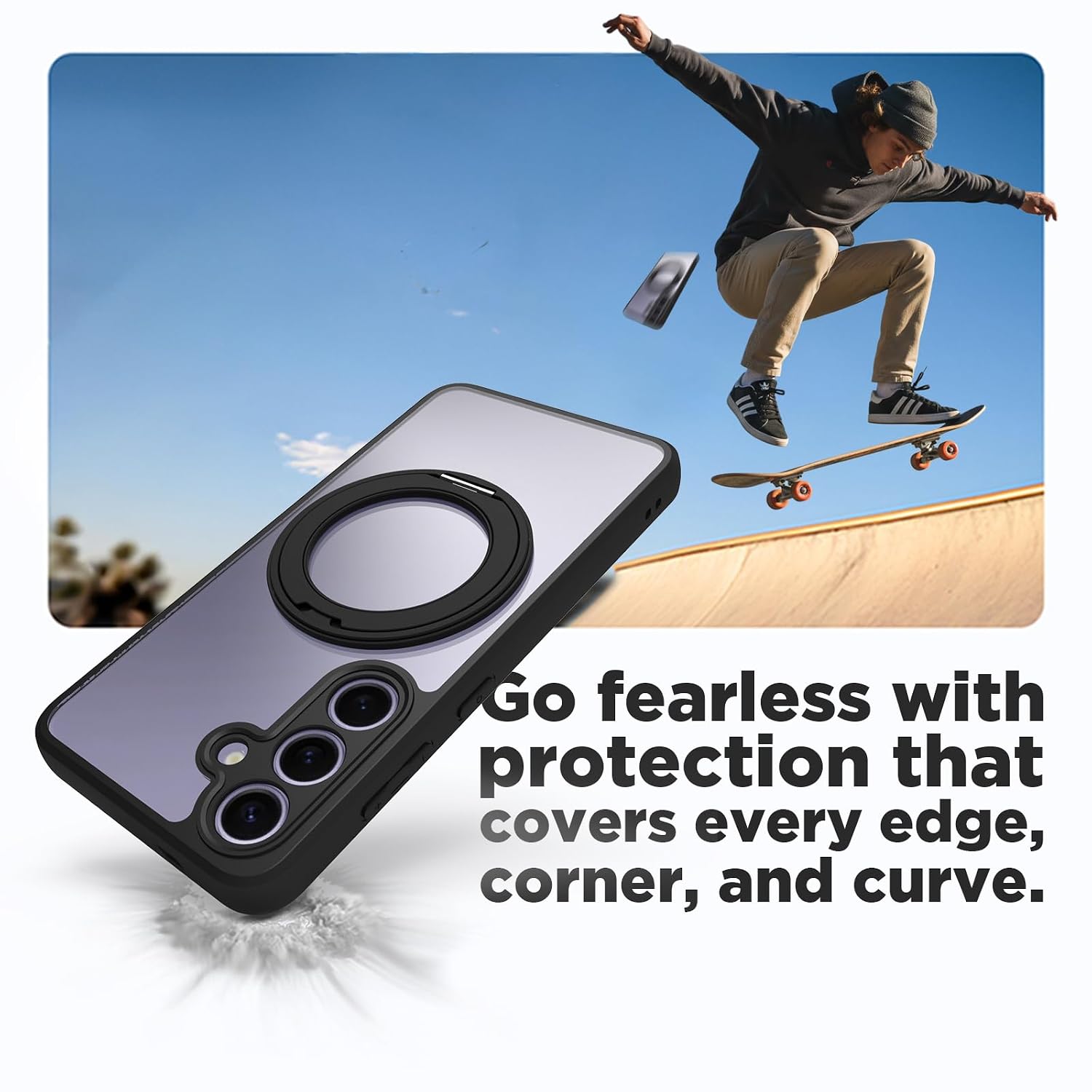 Samsung Galaxy S24 Ring Stand Back Cover Case | Sleek Hybrid - Clear Black Magnetic