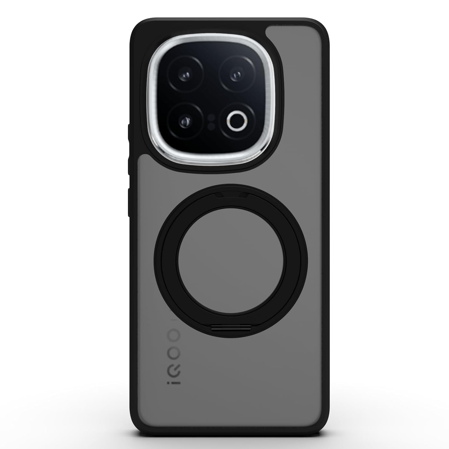 iQOO 13 5G Ring Stand Back Cover Case | Sleek Hybrid - Matte Black Magnetic
