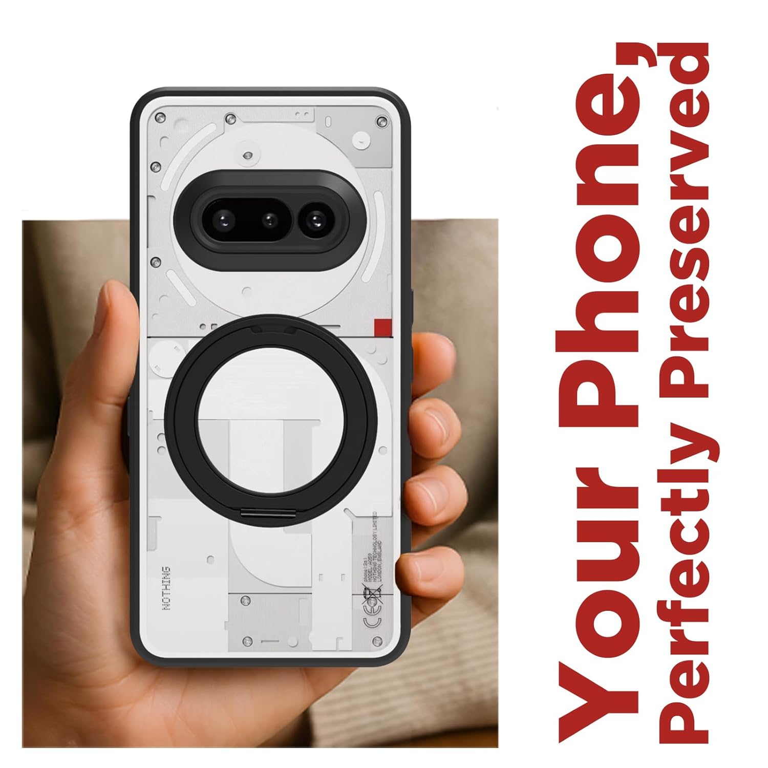Nothing Phone 3a Ring Stand Back Cover Case | Clear Hybrid - Clear Black Magnetic