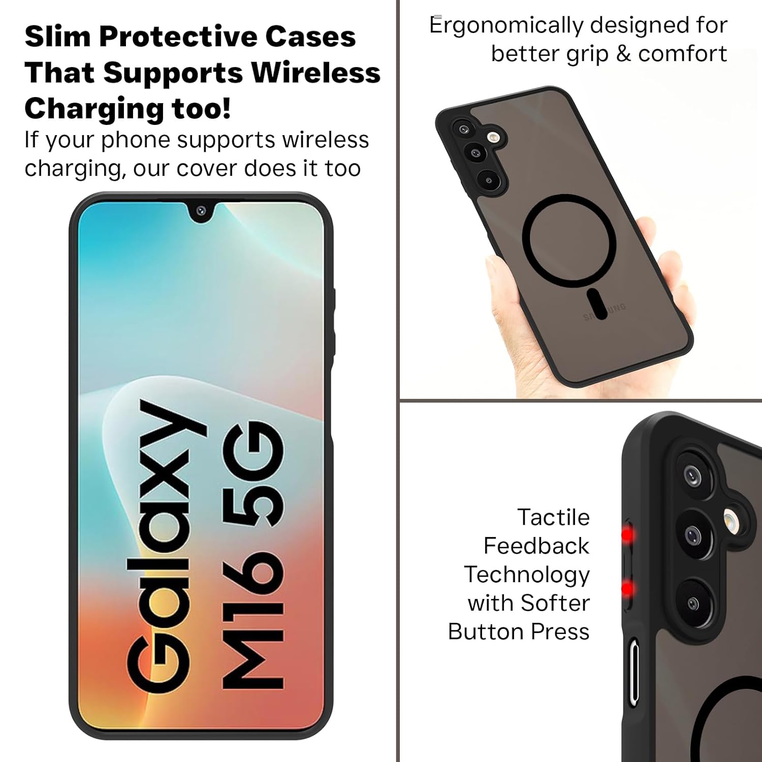 Samsung Galaxy M16 5G / Galaxy F16 5G Back Cover Case | Sleek Hybrid - Matte Black Magnetic