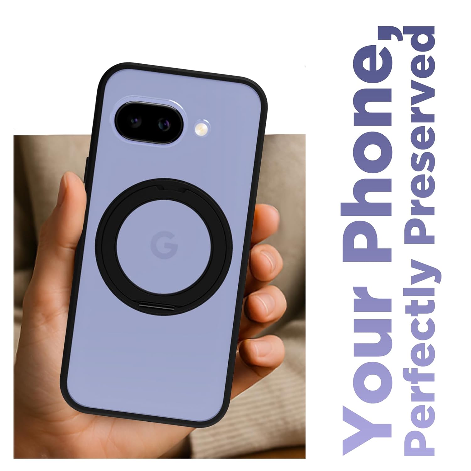 Google Pixel 9a Ring Stand Back Cover Case | Clear Hybrid - Clear Black Magnetic