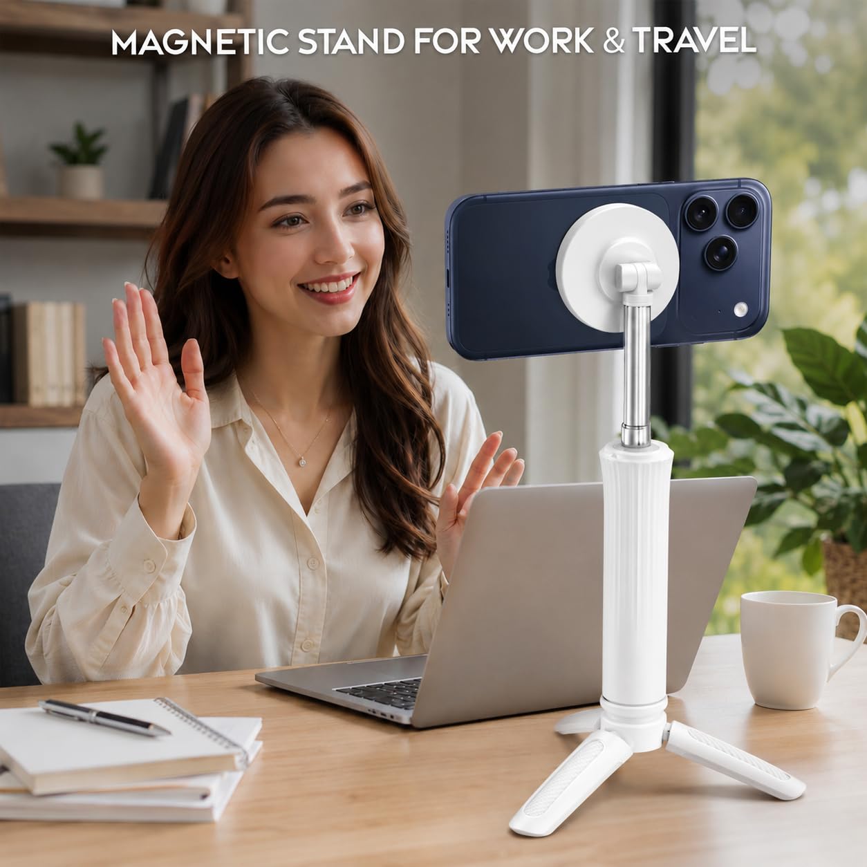 Magnetic Selfie Stick Tripod | 360 Degree Rotatable Phone Holder - White
