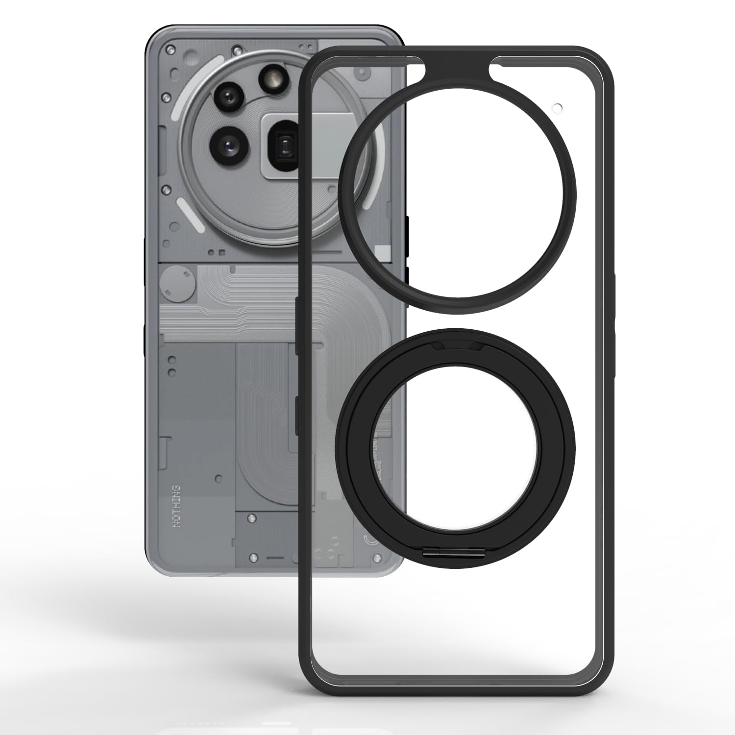 Nothing Phone 3a Pro Ring Stand Back Cover Case | Clear Hybrid - Clear Black Magnetic