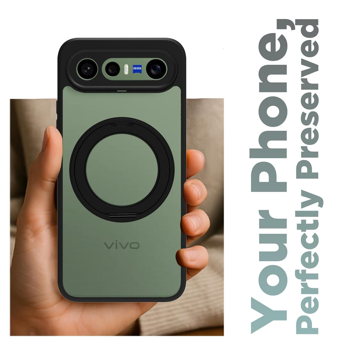 Vivo X300 FE Ring Stand Back Cover Case | Clear Hybrid - Clear Black Magnetic