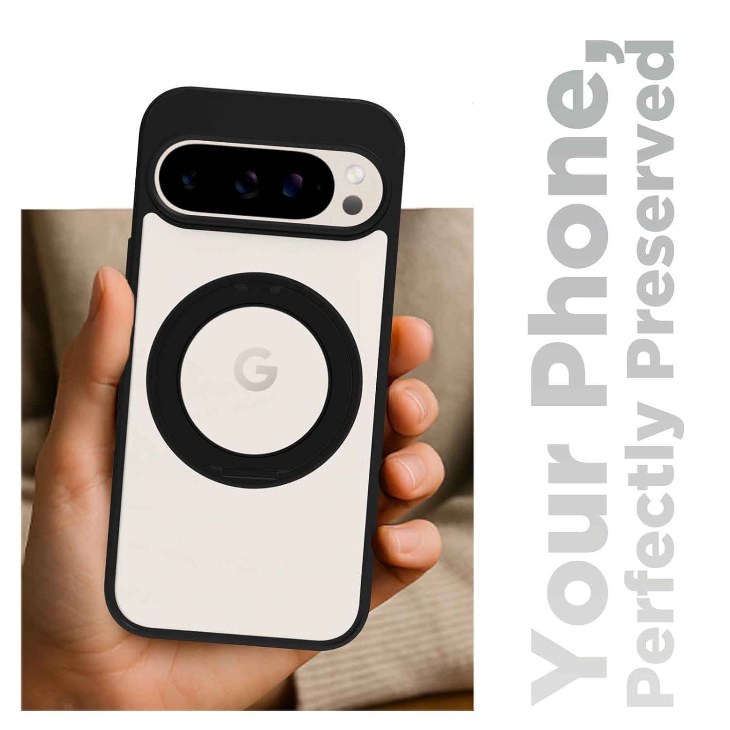 Google Pixel 9 / Pixel 9 Pro Ring Stand Back Cover Case | Sleek Hybrid - Clear Black Ring Stand