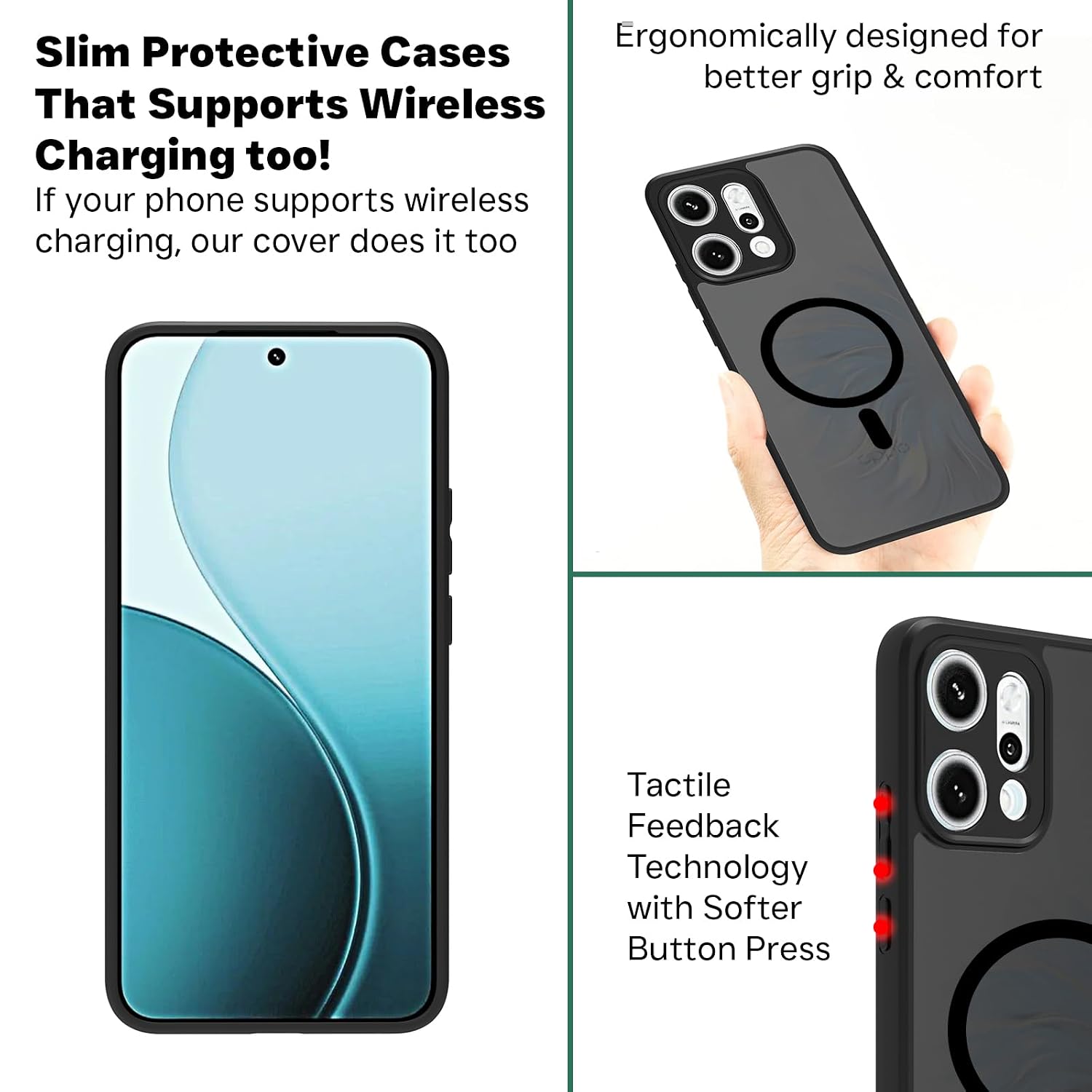 Oppo Reno 14 Pro Back Cover Case | Sleek Hybrid - Matte Black Magnetic